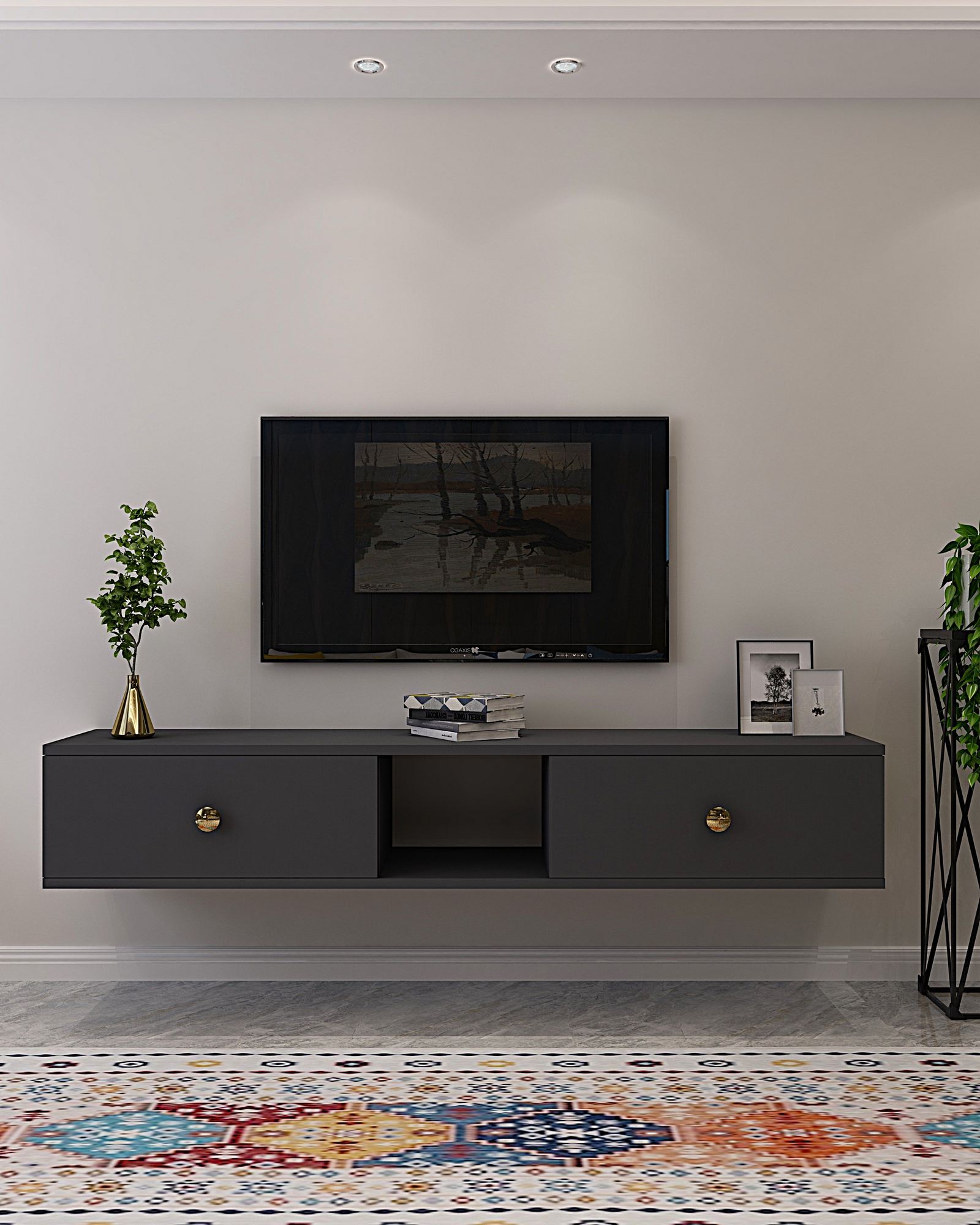 Comodă TV Hanah Home, PAL melaminat, 150 x 29.6 x 25.6 cm, antracit, 555CHM1104 — imaginea 4