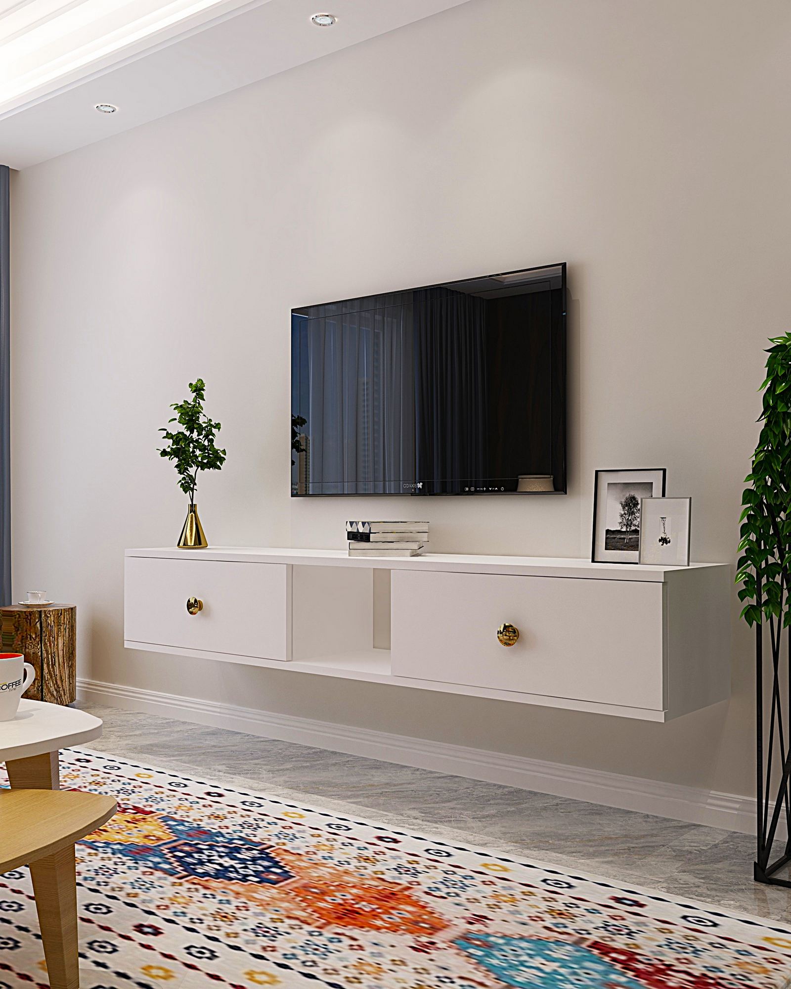 Comodă TV Hanah Home, PAL melaminat, 150 x 29.6 x 25.6 cm, alb, 555CHM1105 — imaginea 4