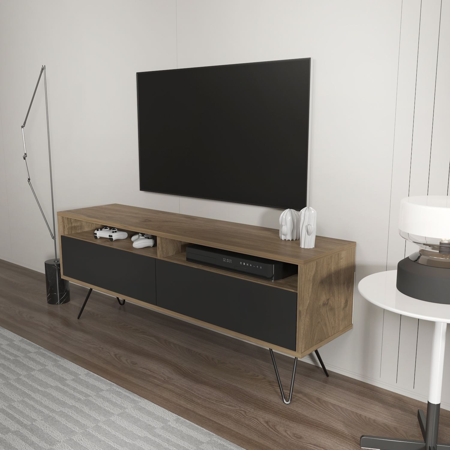 Comodă TV Hanah Home, PAL melaminat, 140 x 35 x 53.2 cm, nuc/negru, 875ZNA5347 — imaginea 3
