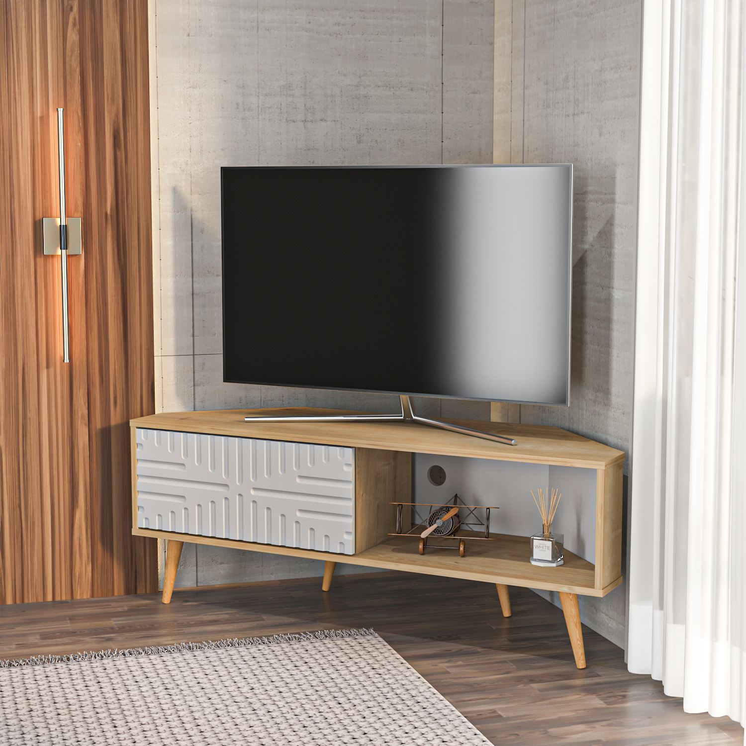 Comodă TV Hanah Home, PAL melaminat, 140 x 45 x 54 cm, sapphire stejar/alb, 875ZNA5326 — imaginea 2