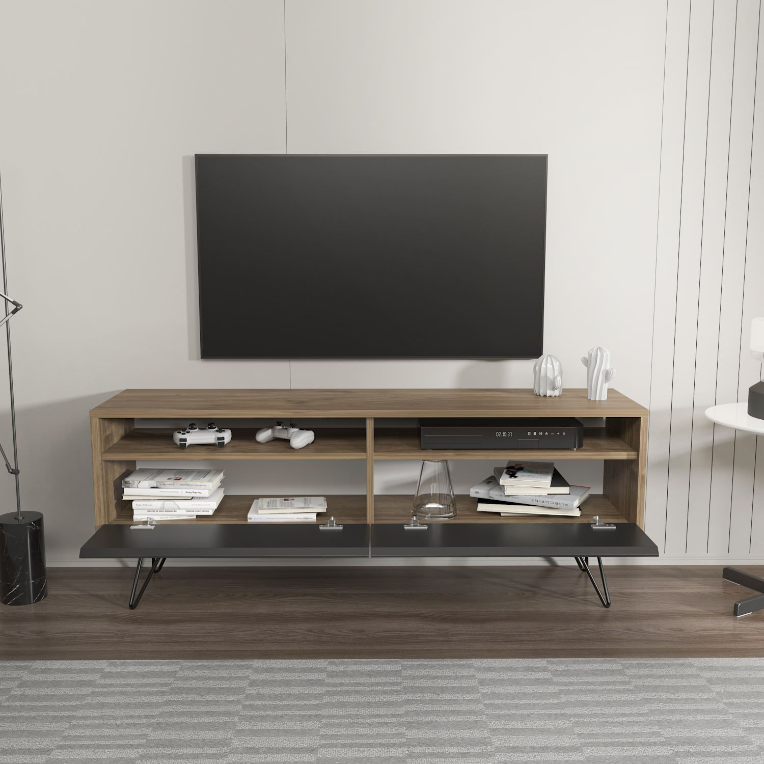 Comodă TV Hanah Home, PAL melaminat, 140 x 35 x 53.2 cm, nuc/negru, 875ZNA5347 — imaginea 5