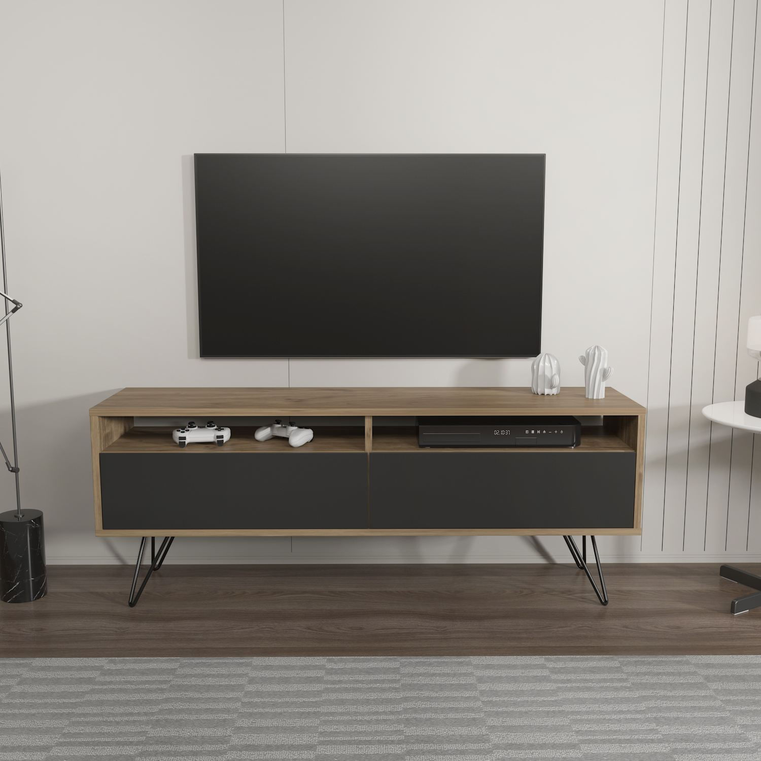 Comodă TV Hanah Home, PAL melaminat, 140 x 35 x 53.2 cm, nuc/negru, 875ZNA5347 — imaginea 6