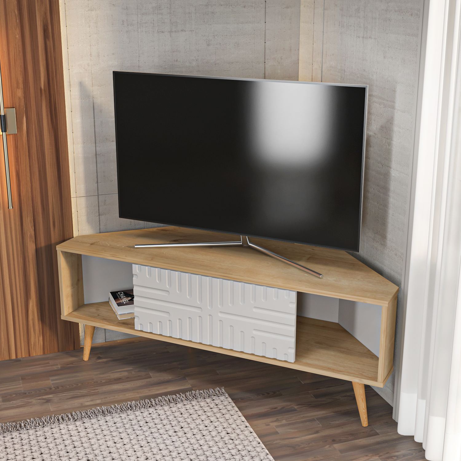Comodă TV Hanah Home, PAL melaminat, 140 x 45 x 54 cm, sapphire stejar/alb, 875ZNA5326 — imaginea 3