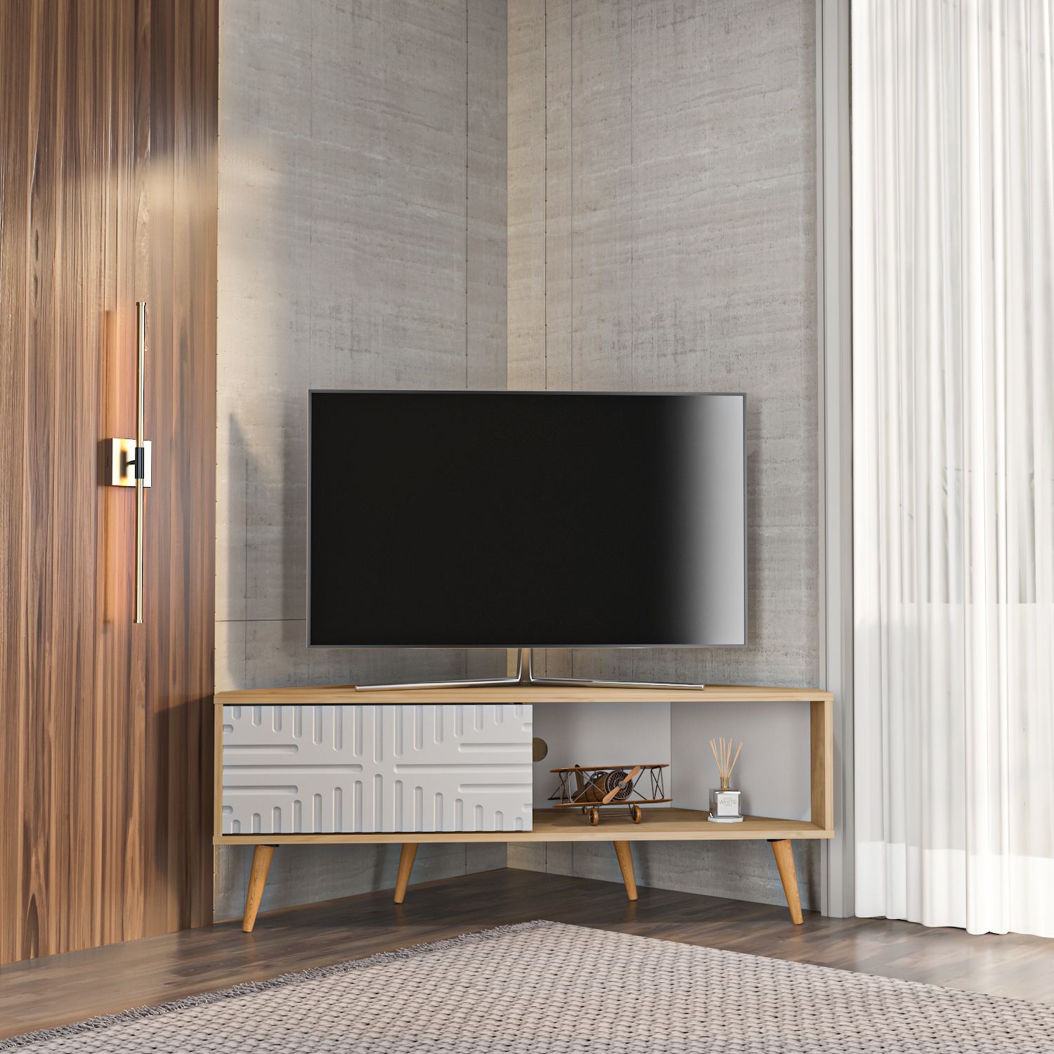 Comodă TV Hanah Home, PAL melaminat, 140 x 45 x 54 cm, sapphire stejar/alb, 875ZNA5326 — imaginea 4