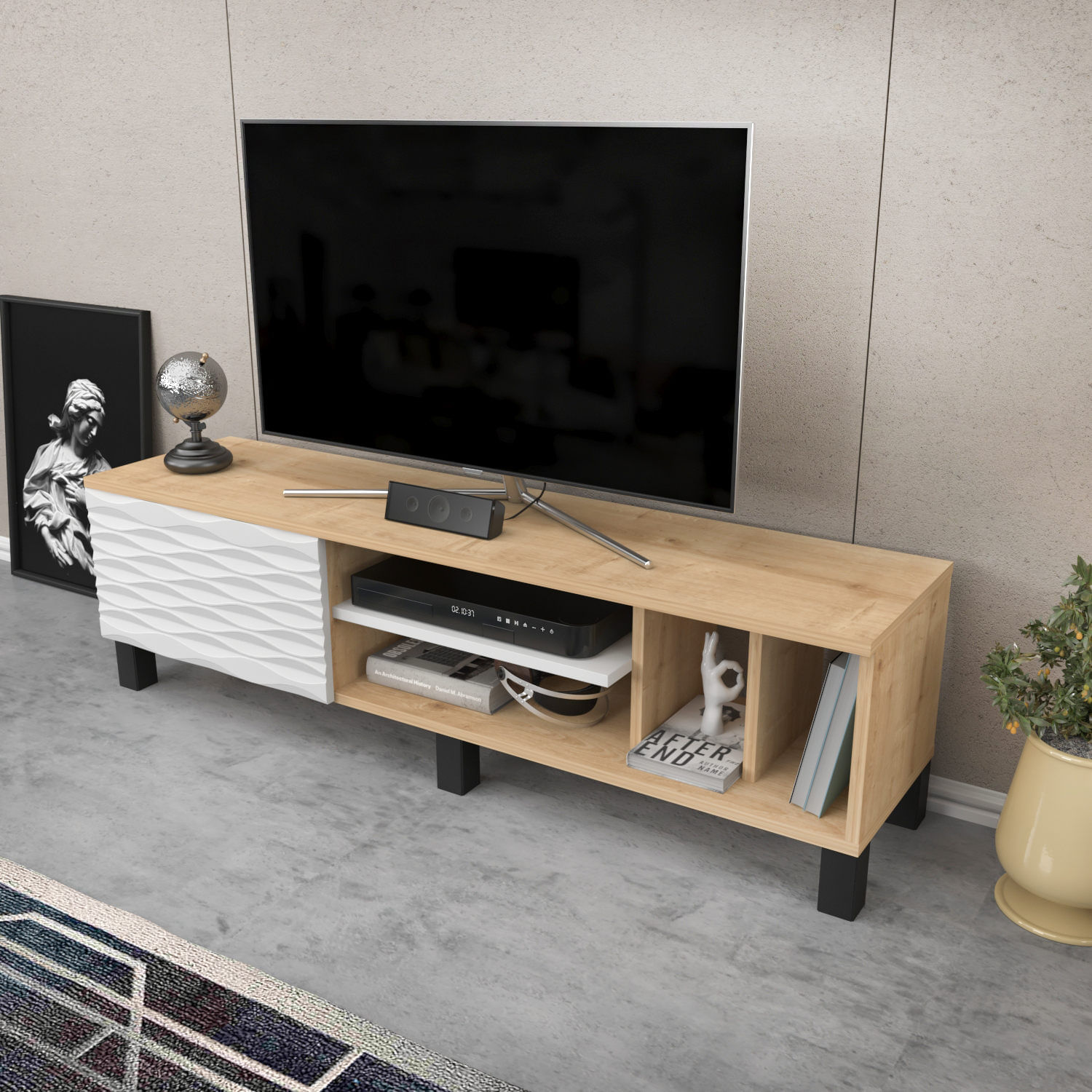 Comodă TV Hanah Home, PAL melaminat, 140 x 35 x 40.3 cm, sapphire/alb, 322RTC2159 — imaginea 4