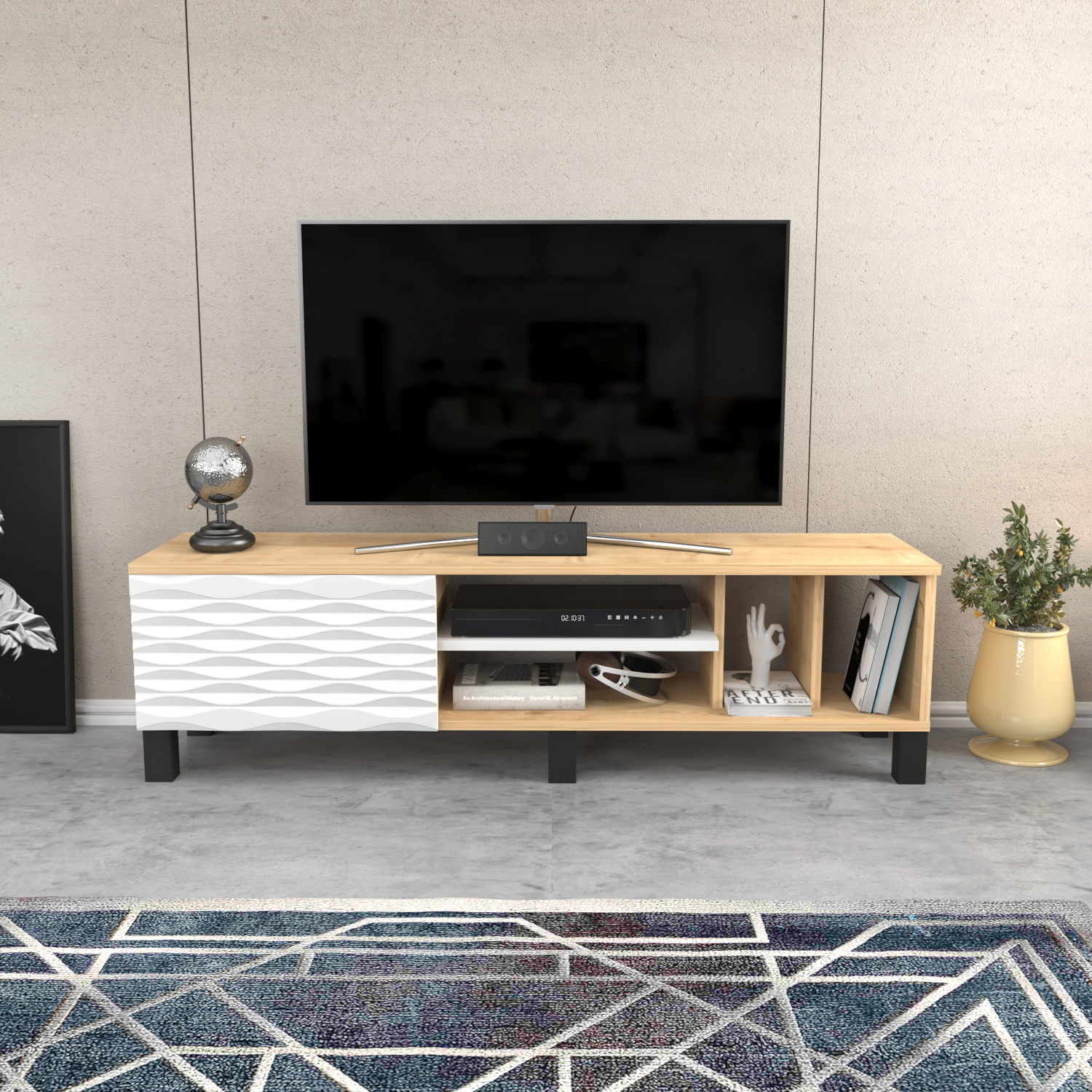 Comodă TV Hanah Home, PAL melaminat, 140 x 35 x 40.3 cm, sapphire/alb, 322RTC2159 — imaginea 6