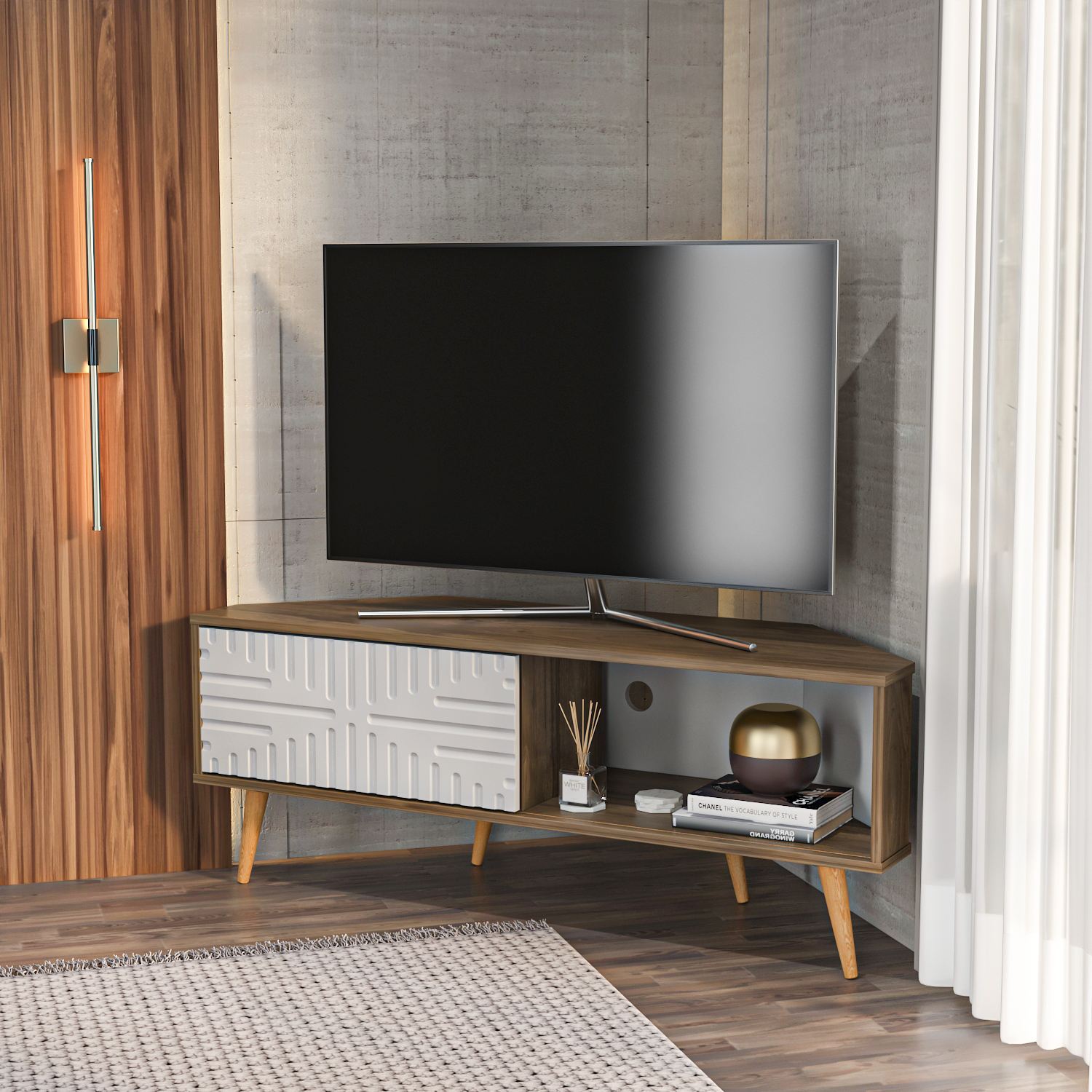 Comodă TV Hanah Home, PAL melaminat, 140 x 45 x 54 cm, nuc/alb, 875ZNA5325 — imaginea 4