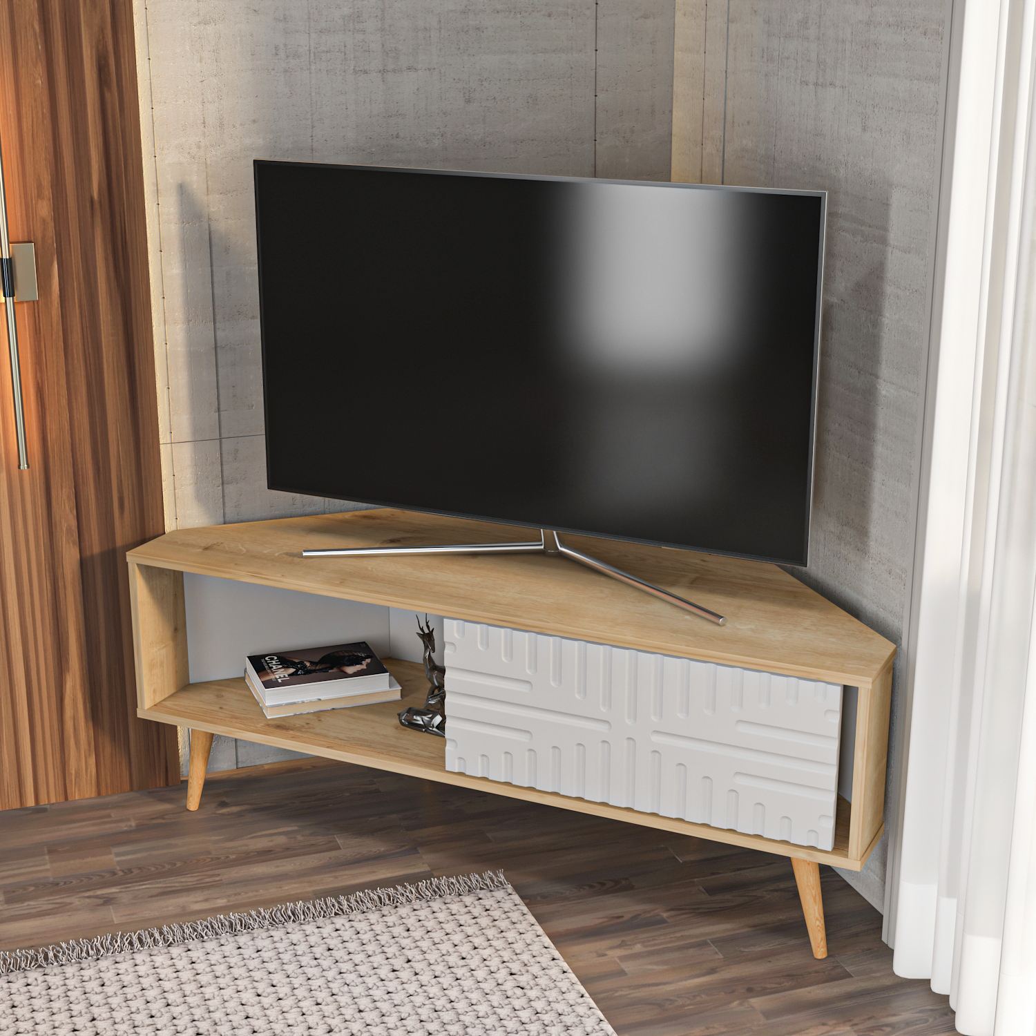Comodă TV Hanah Home, PAL melaminat, 140 x 45 x 54 cm, sapphire stejar/alb, 875ZNA5326 — imaginea 6