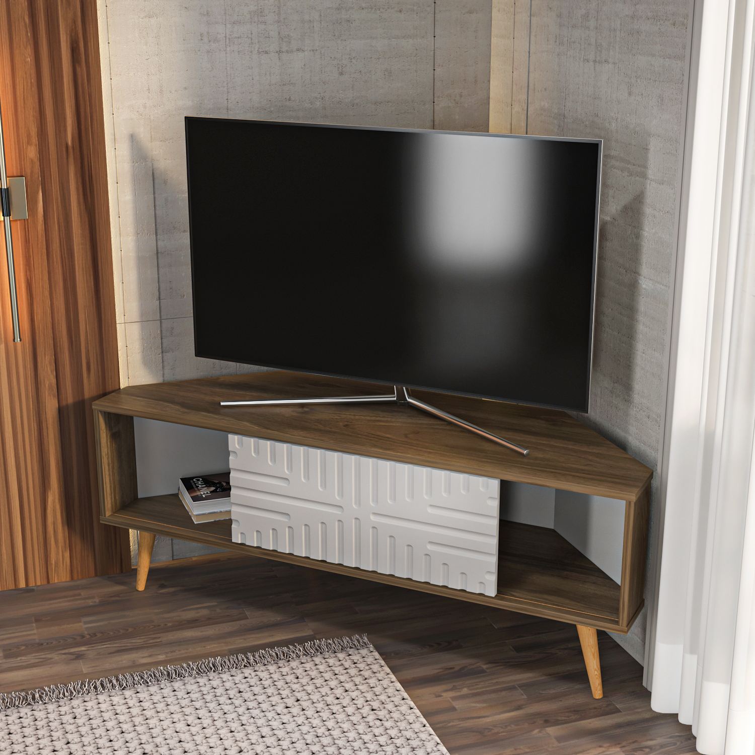 Comodă TV Hanah Home, PAL melaminat, 140 x 45 x 54 cm, nuc/alb, 875ZNA5325 — imaginea 6