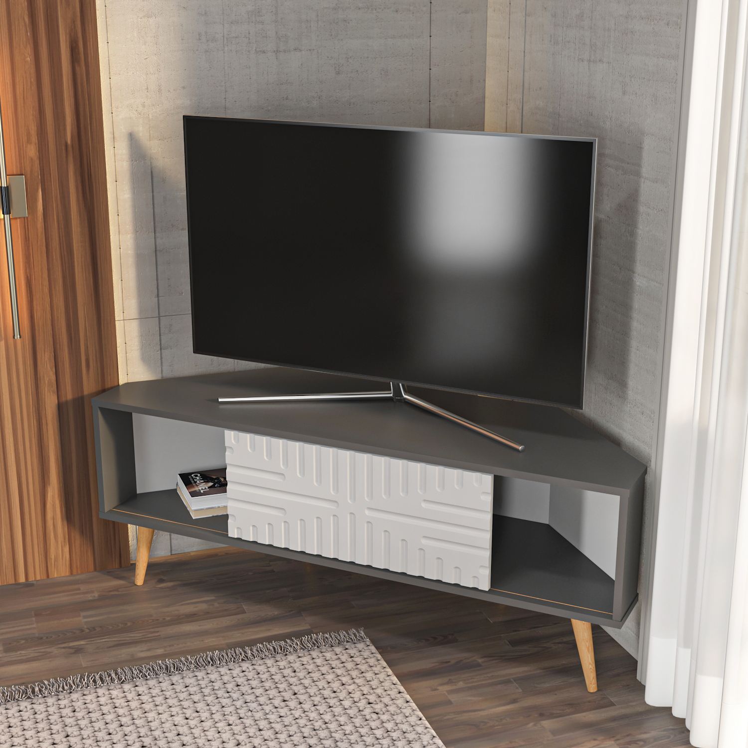 Comodă TV Hanah Home, PAL melaminat, 140 x 45 x 54 cm, antracit/alb, 875ZNA5323 — imaginea 2