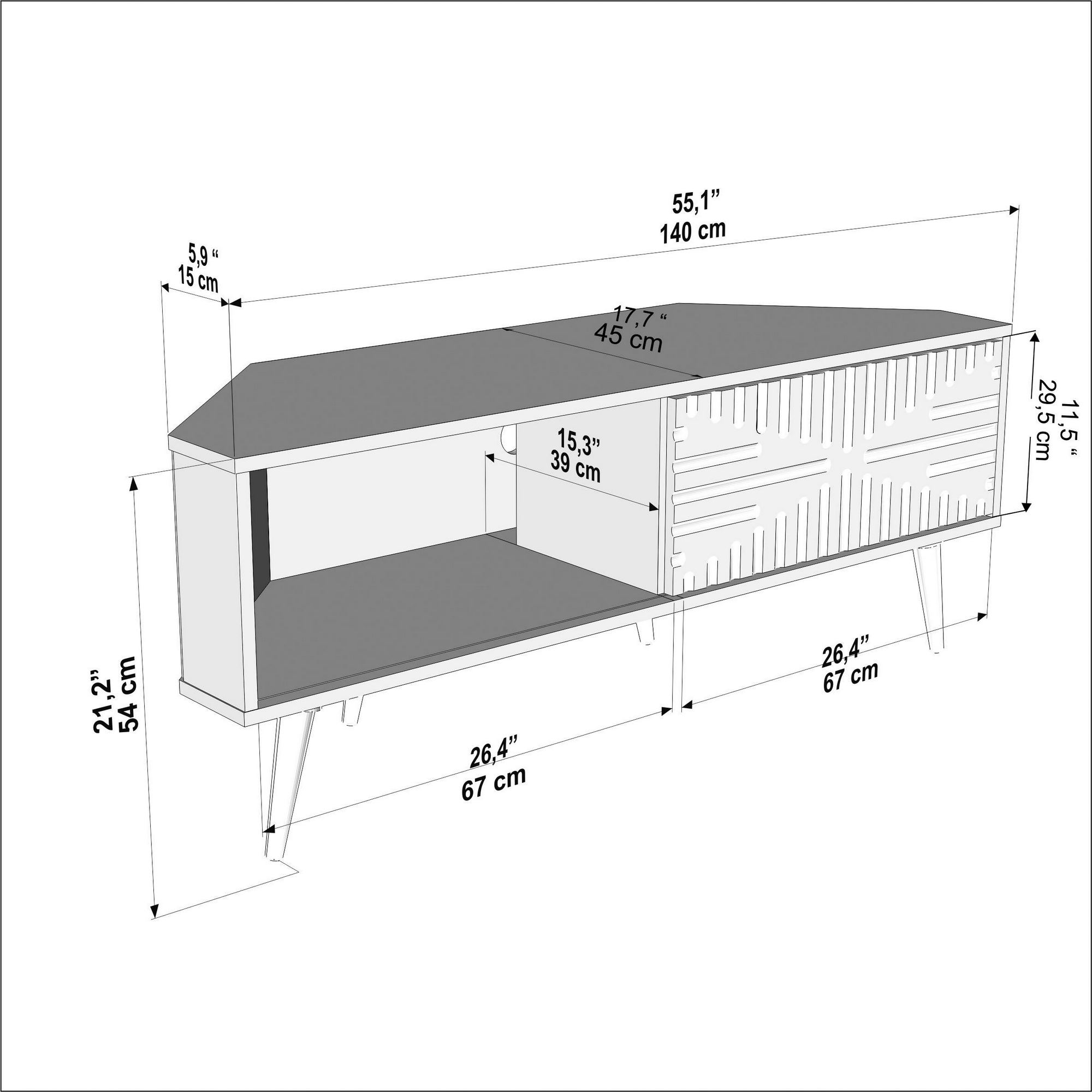 Comodă TV Hanah Home, PAL melaminat, 140 x 45 x 54 cm, antracit/alb, 875ZNA5323 — imaginea 3