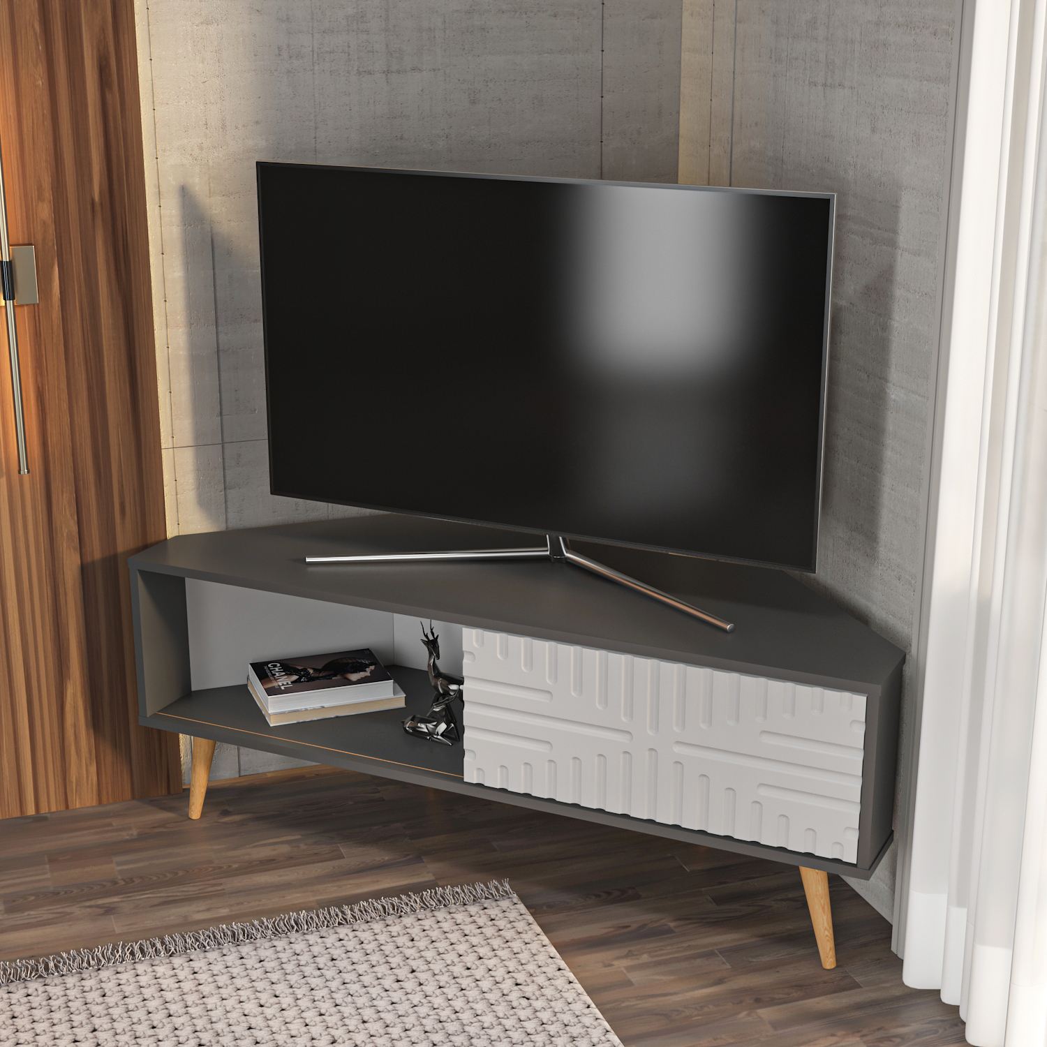 Comodă TV Hanah Home, PAL melaminat, 140 x 45 x 54 cm, antracit/alb, 875ZNA5323 — imaginea 6