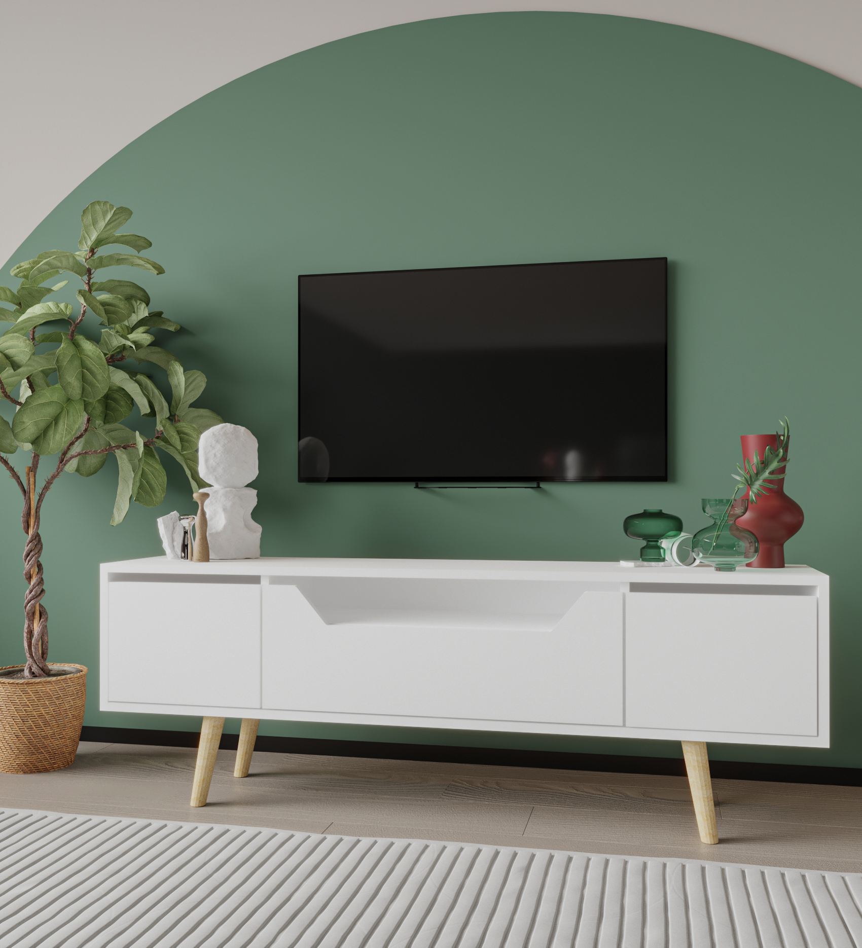 Comodă TV Hanah Home, PAL melaminat, 150 x 29.8 x 53 cm, alb, 469ORN1706 — imaginea 3