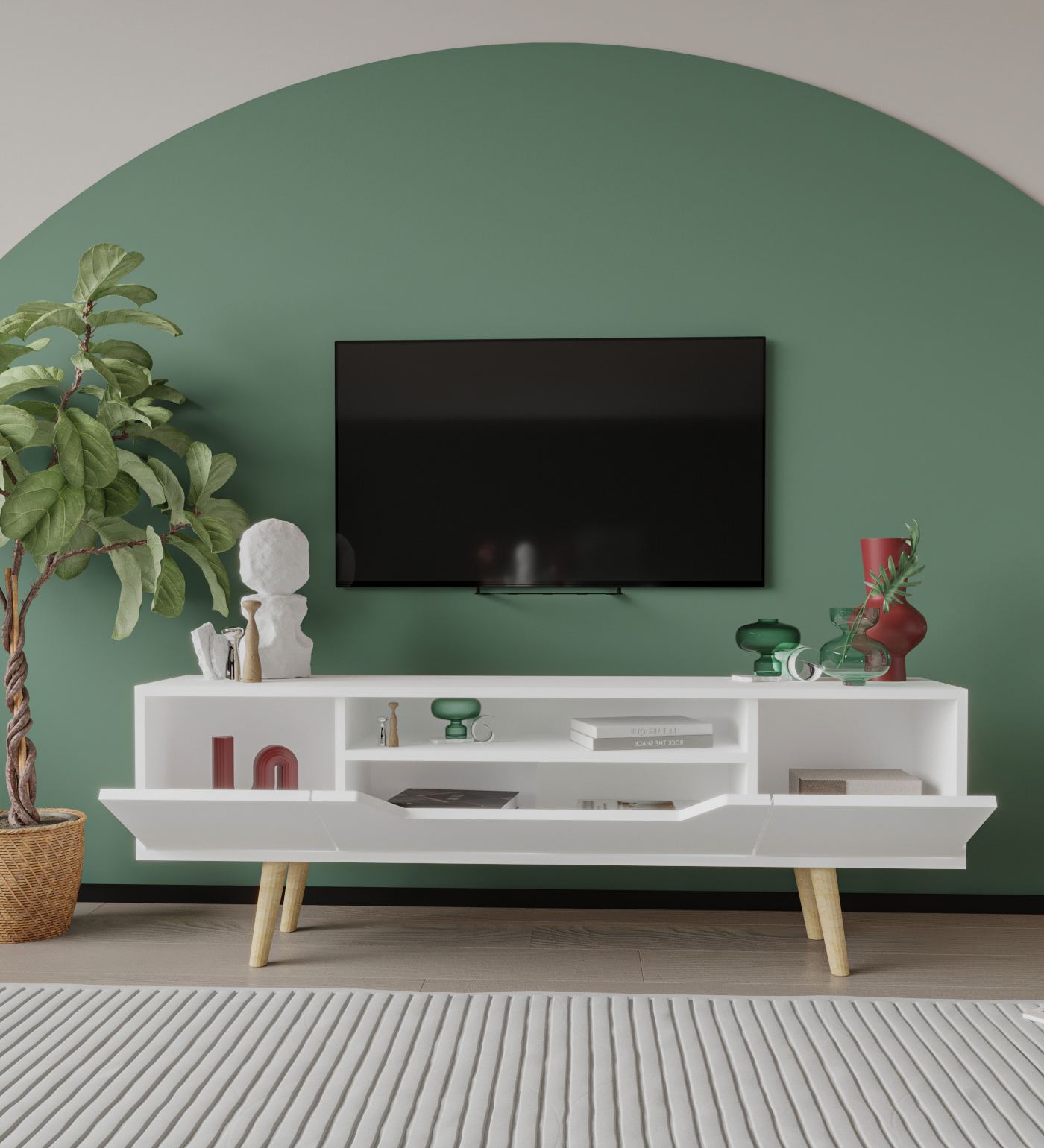 Comodă TV Hanah Home, PAL melaminat, 150 x 29.8 x 53 cm, alb, 469ORN1706 — imaginea 5
