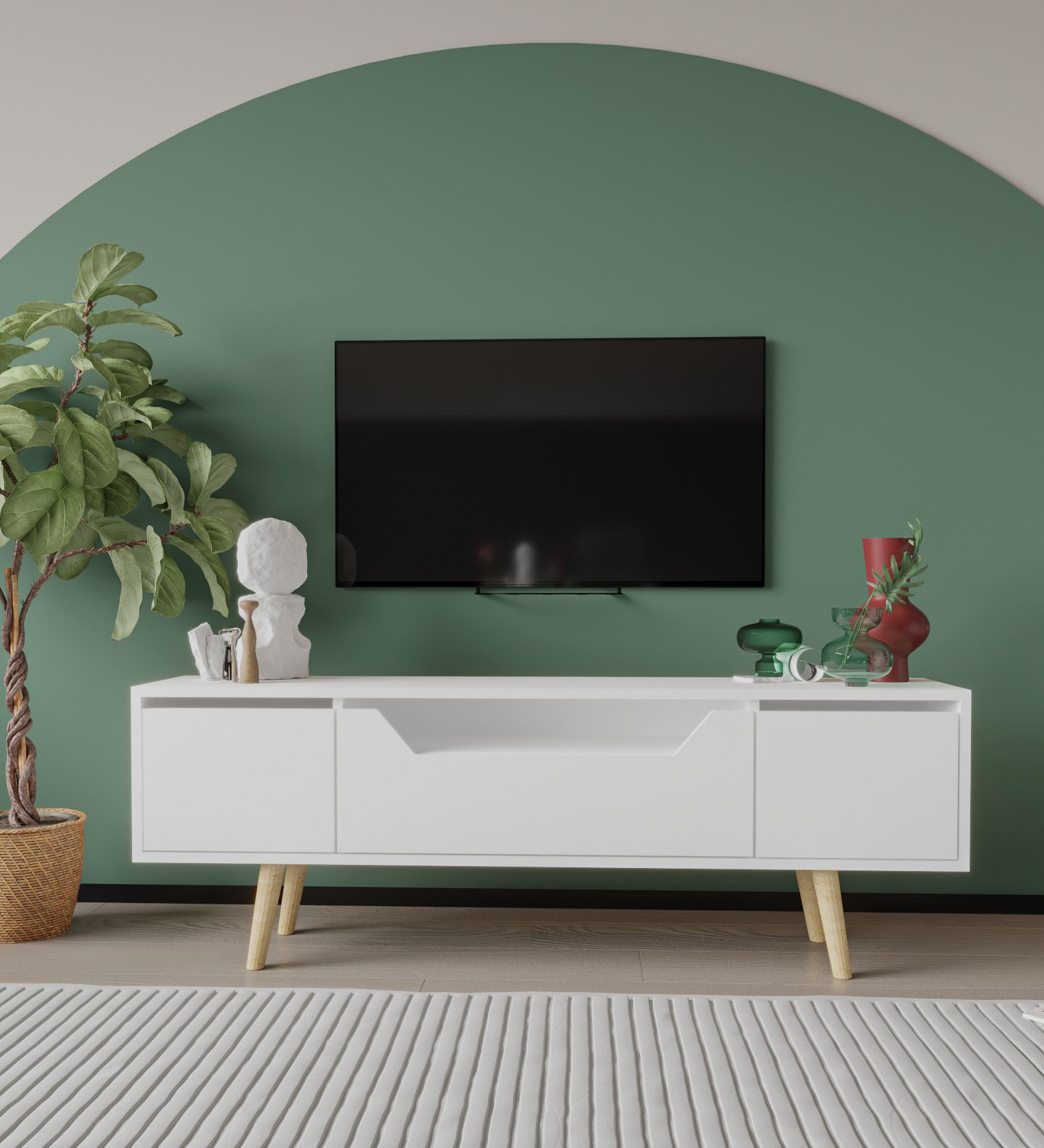 Comodă TV Hanah Home, PAL melaminat, 150 x 29.8 x 53 cm, alb, 469ORN1706 — imaginea 6
