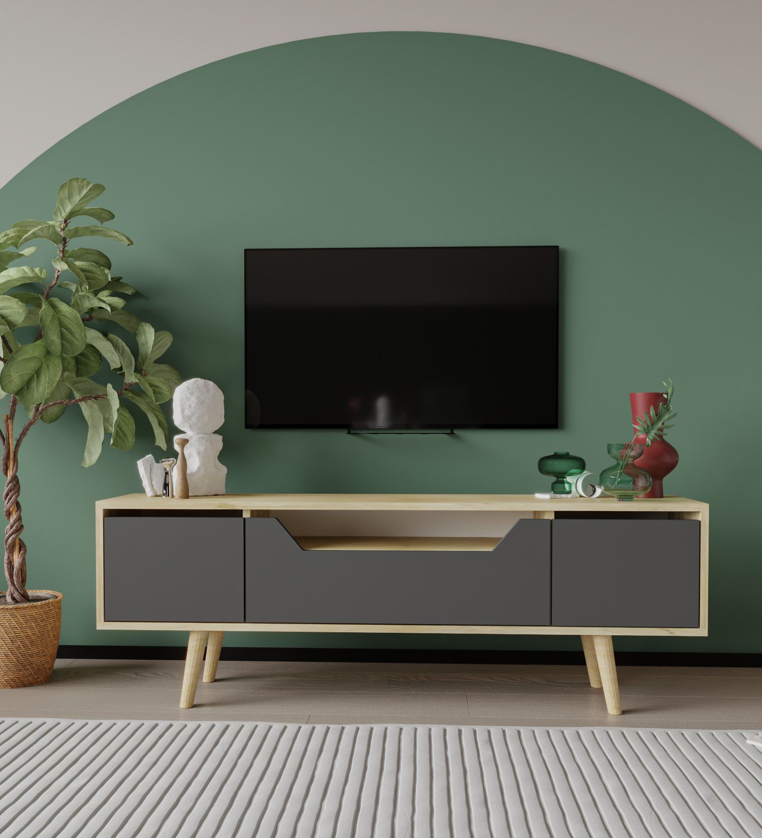Comodă TV Hanah Home, PAL melaminat, 150 x 29.8 x 53 cm, sapphire stejar/antracit, 469ORN1711 — imaginea 3