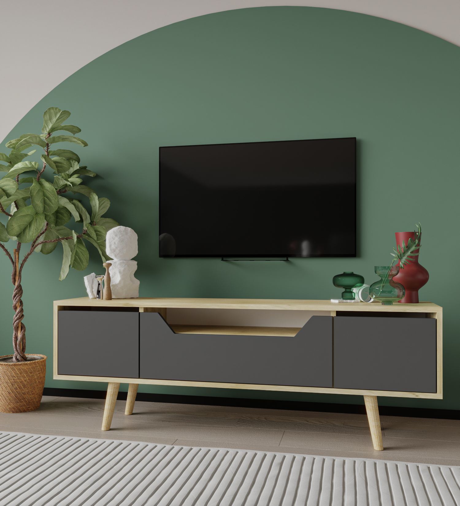 Comodă TV Hanah Home, PAL melaminat, 150 x 29.8 x 53 cm, sapphire stejar/antracit, 469ORN1711 — imaginea 4