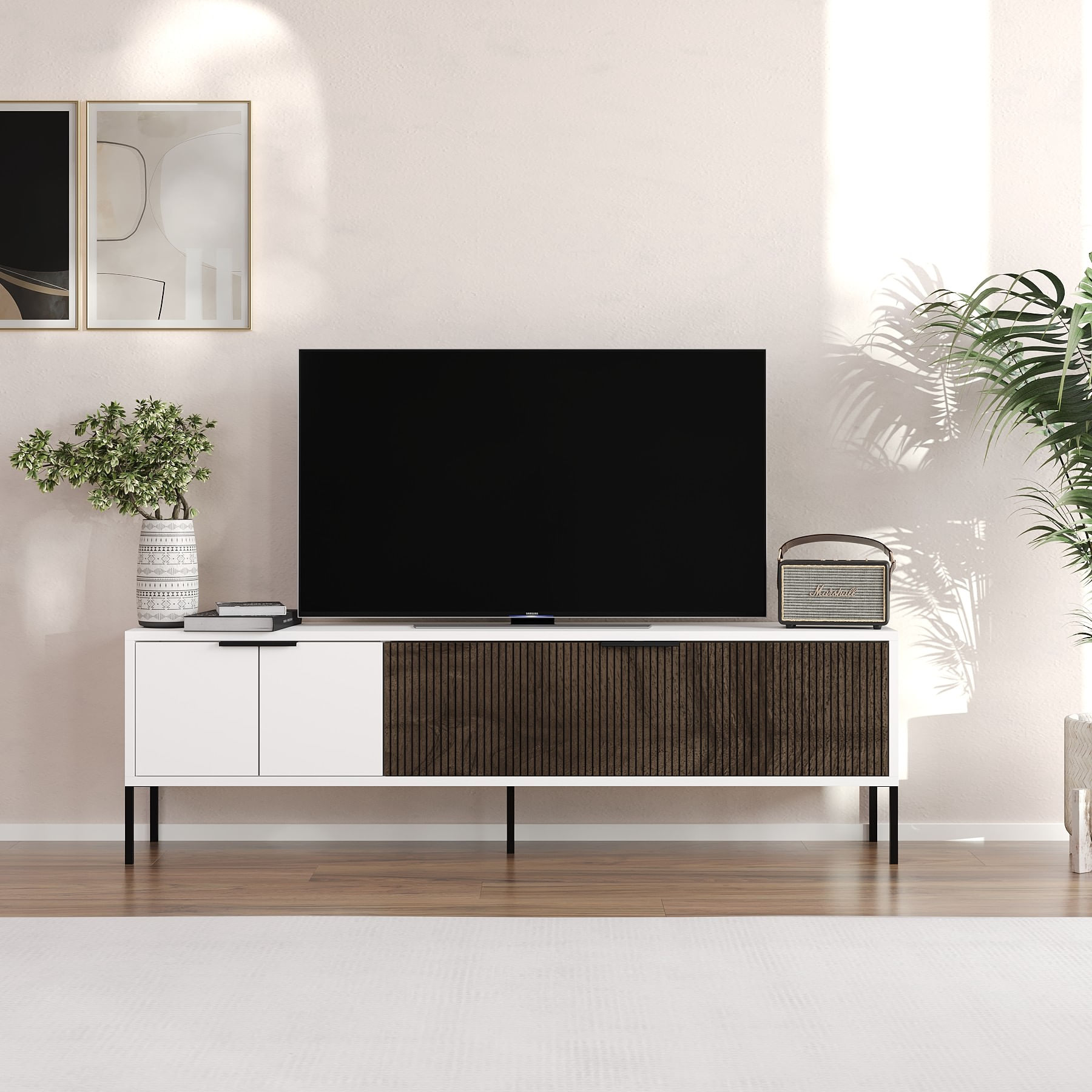 Comodă TV Hanah Home, PAL melaminat, 150 x 30 x 45 cm, alb/nuc, 327ODS1321 — imaginea 3