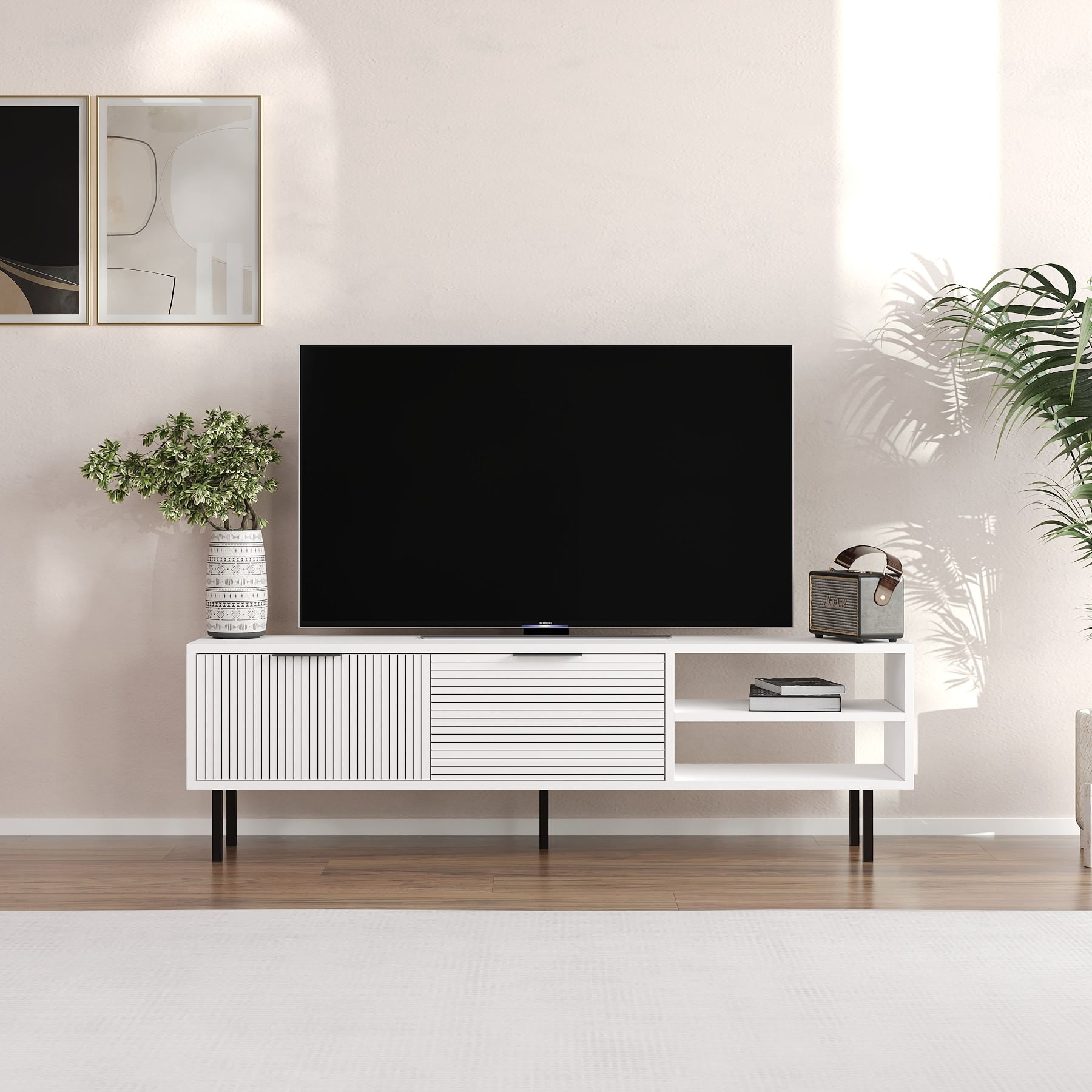 Comodă TV Hanah Home, PAL melaminat, 150 x 30 x 45 cm, alb, 327ODS1325 — imaginea 3