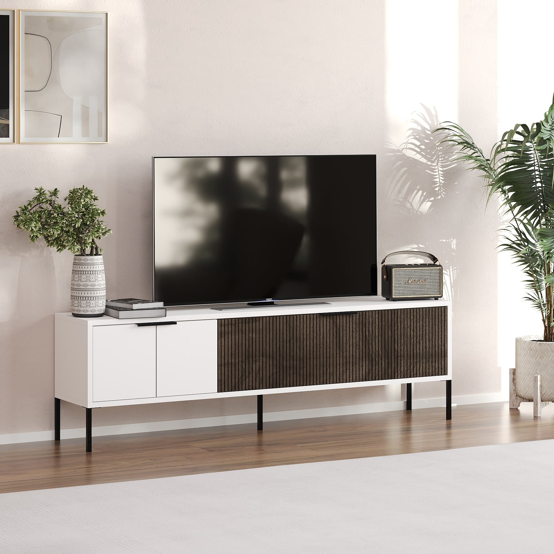 Comodă TV Hanah Home, PAL melaminat, 150 x 30 x 45 cm, alb/nuc, 327ODS1321 — imaginea 5