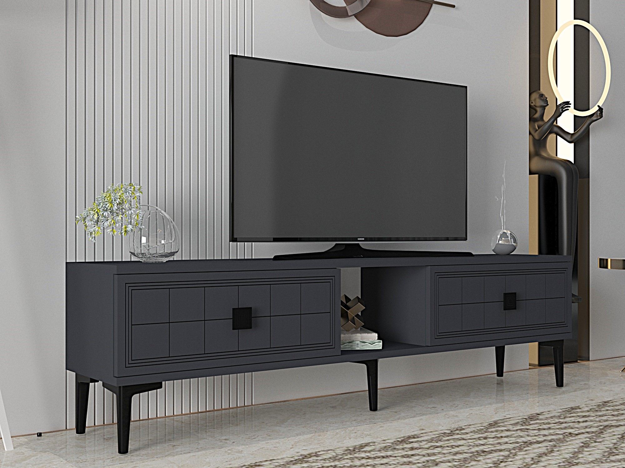 Comodă TV Hanah Home, PAL melaminat, 150 x 30 x 41 cm, antracit, 555CHM1113 — imaginea 2