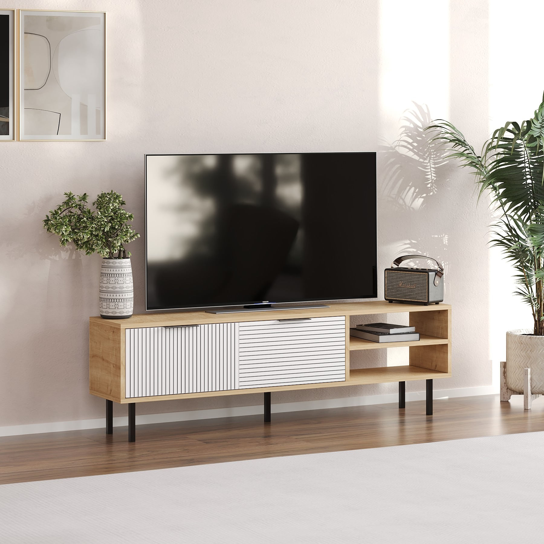 Comodă TV Hanah Home, PAL melaminat, 150 x 30 x 45 cm, sapphire stejar/alb, 327ODS1324 — imaginea 4