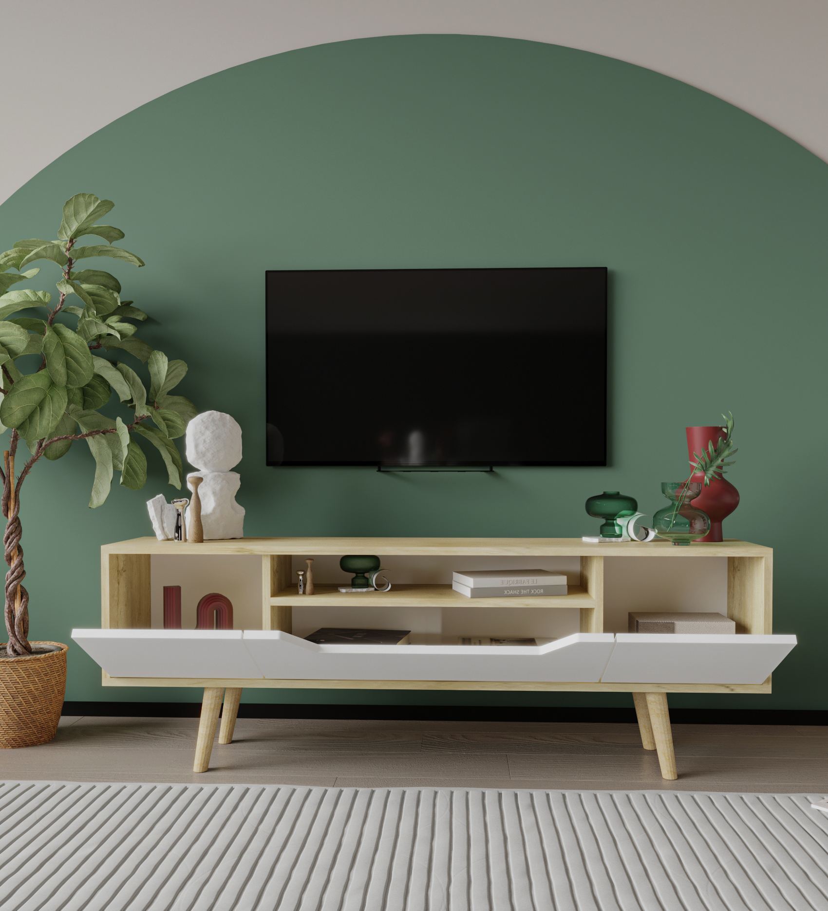 Comodă TV Hanah Home, PAL melaminat, 150 x 29.8 x 53 cm, sapphire stejar/alb, 469ORN1714 — imaginea 5