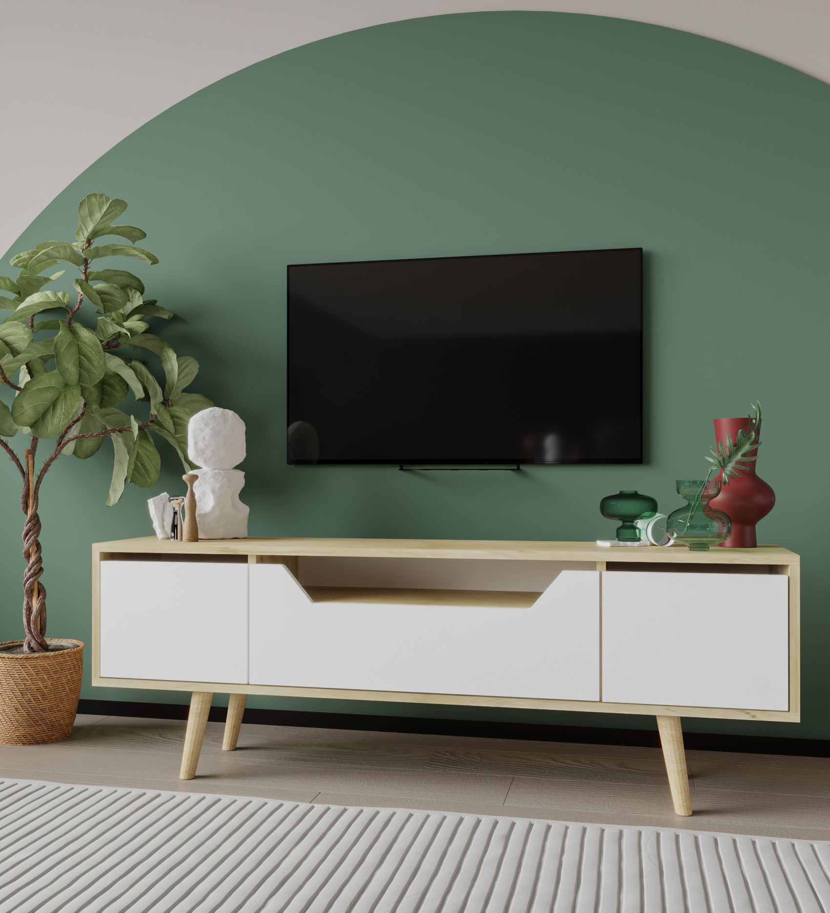 Comodă TV Hanah Home, PAL melaminat, 150 x 29.8 x 53 cm, sapphire stejar/alb, 469ORN1714 — imaginea 6