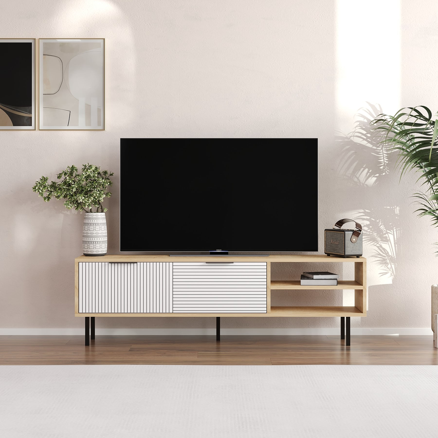 Comodă TV Hanah Home, PAL melaminat, 150 x 30 x 45 cm, sapphire stejar/alb, 327ODS1324 — imaginea 5