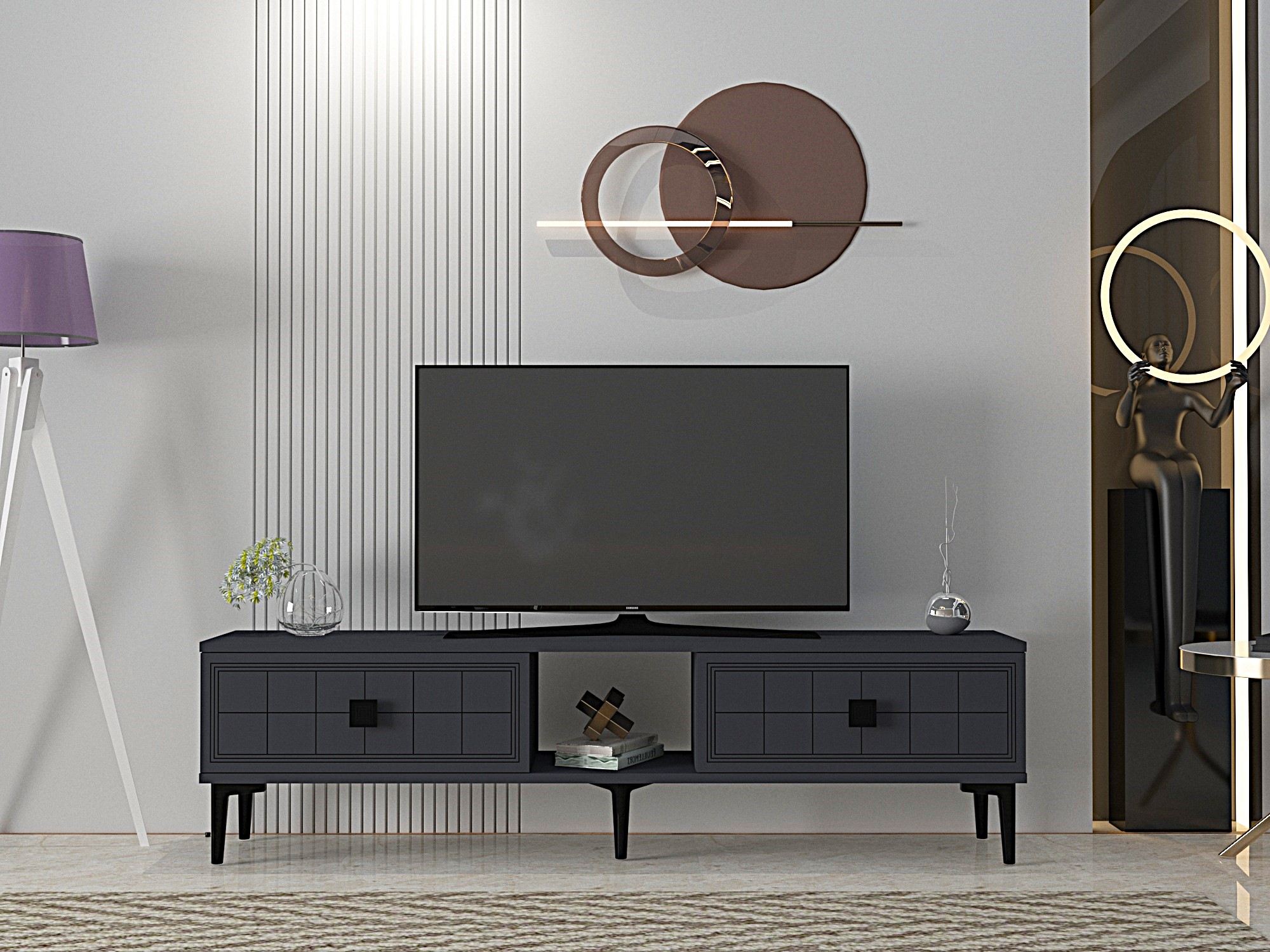 Comodă TV Hanah Home, PAL melaminat, 150 x 30 x 41 cm, antracit, 555CHM1113 — imaginea 6
