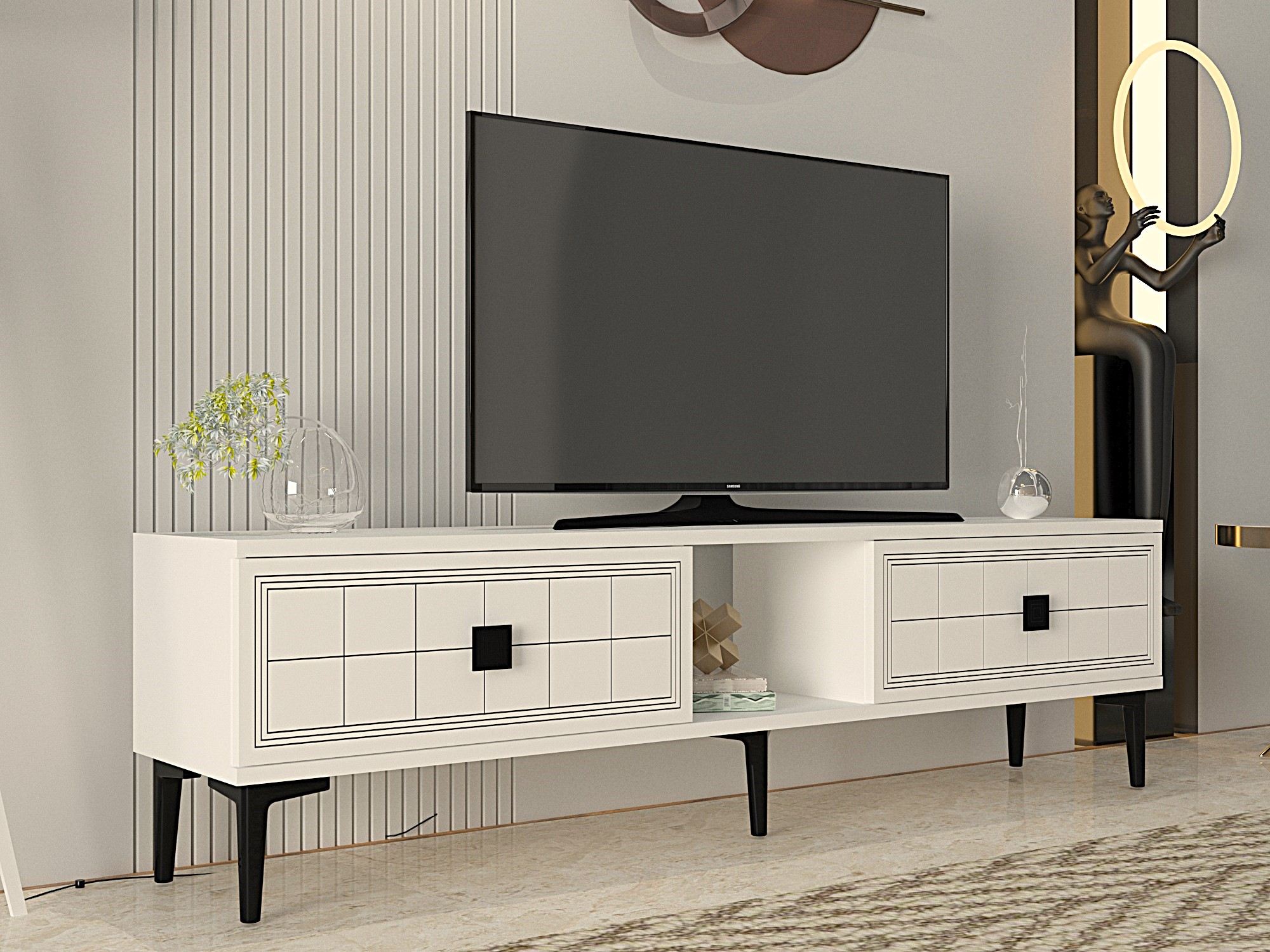 Comodă TV Hanah Home, PAL melaminat, 150 x 30 x 41 cm, alb, 555CHM1114 — imaginea 2