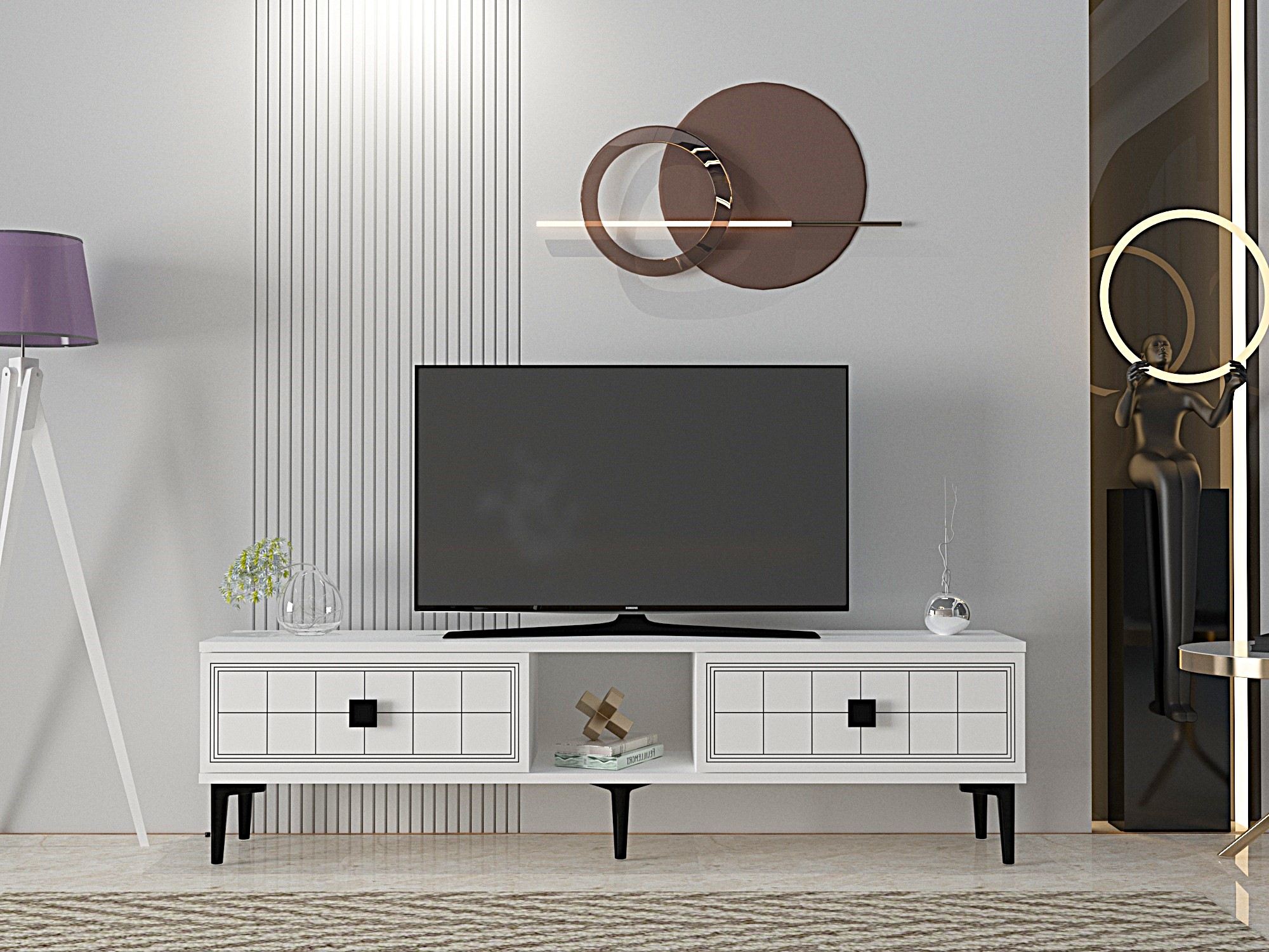 Comodă TV Hanah Home, PAL melaminat, 150 x 30 x 41 cm, alb, 555CHM1114 — imaginea 6