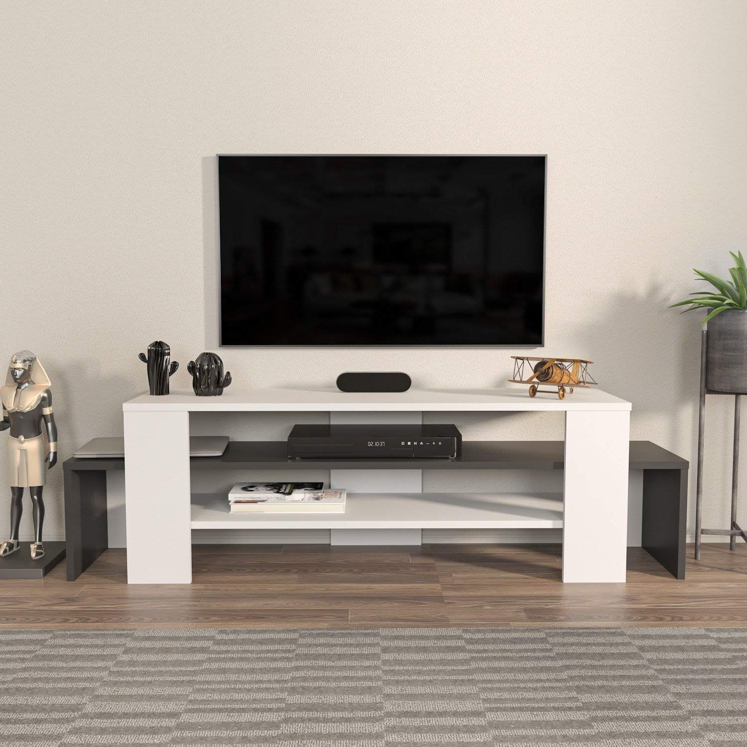 Comodă TV Hanah Home, PAL melaminat, 150 x 35 x 45 cm, alb/antracit, 875ZNA4599 — imaginea 4