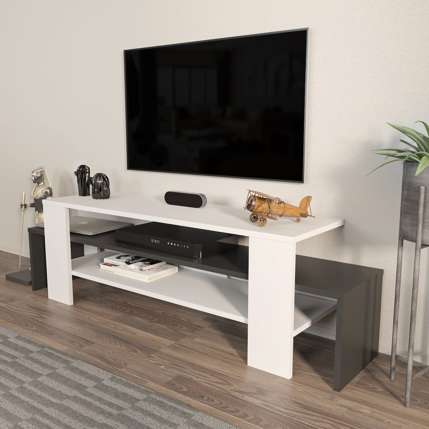 Comodă TV Hanah Home, PAL melaminat, 150 x 35 x 45 cm, alb/antracit, 875ZNA4599 — imaginea 5