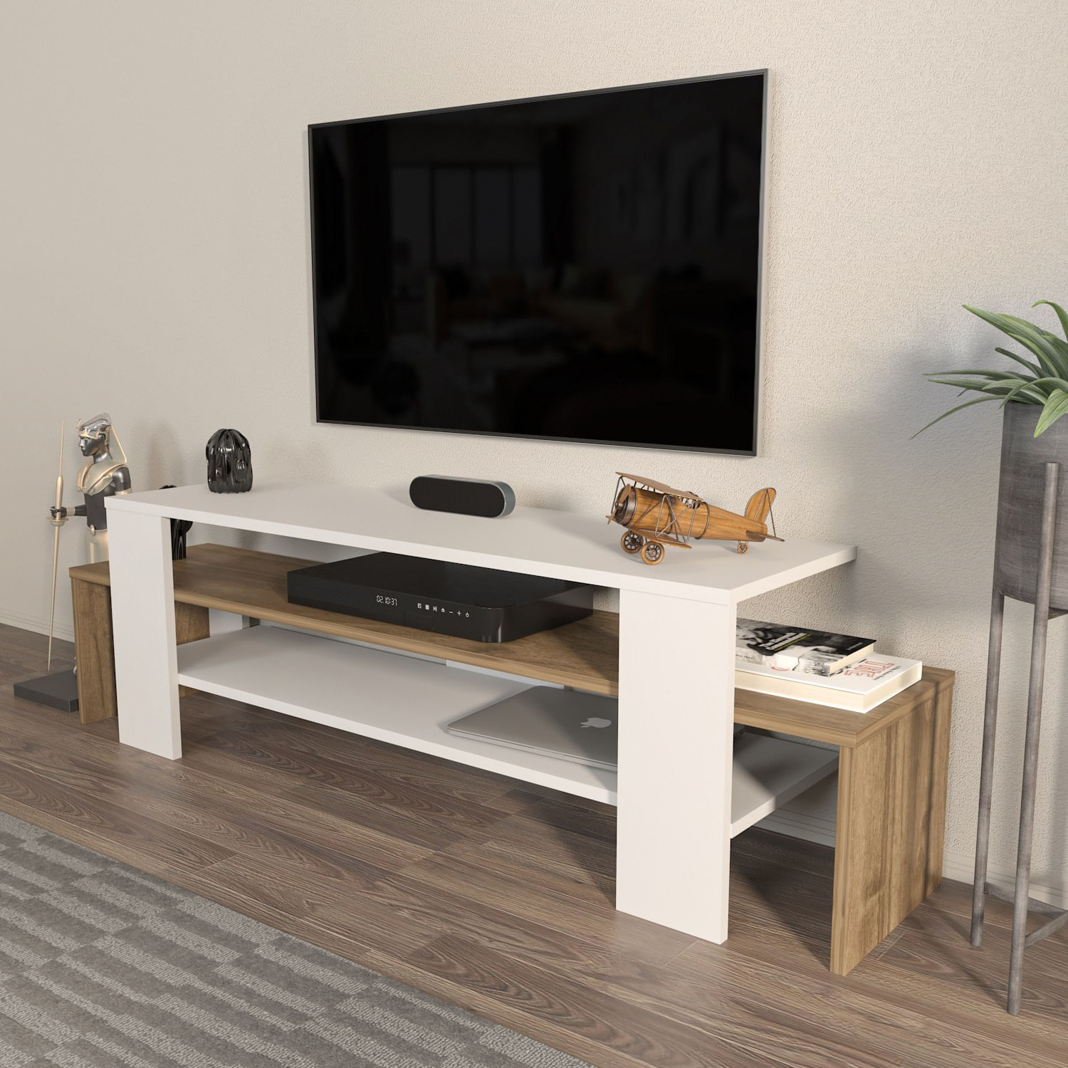 Comodă TV Hanah Home, PAL melaminat, 150 x 35 x 45 cm, alb/nuc, 875ZNA4601 — imaginea 4