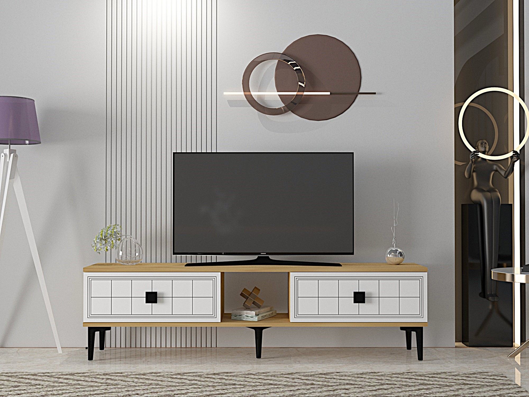 Comodă TV Hanah Home, PAL melaminat, 150 x 30 x 41 cm, sapphire stejar/alb, 555CHM1115 — imaginea 2