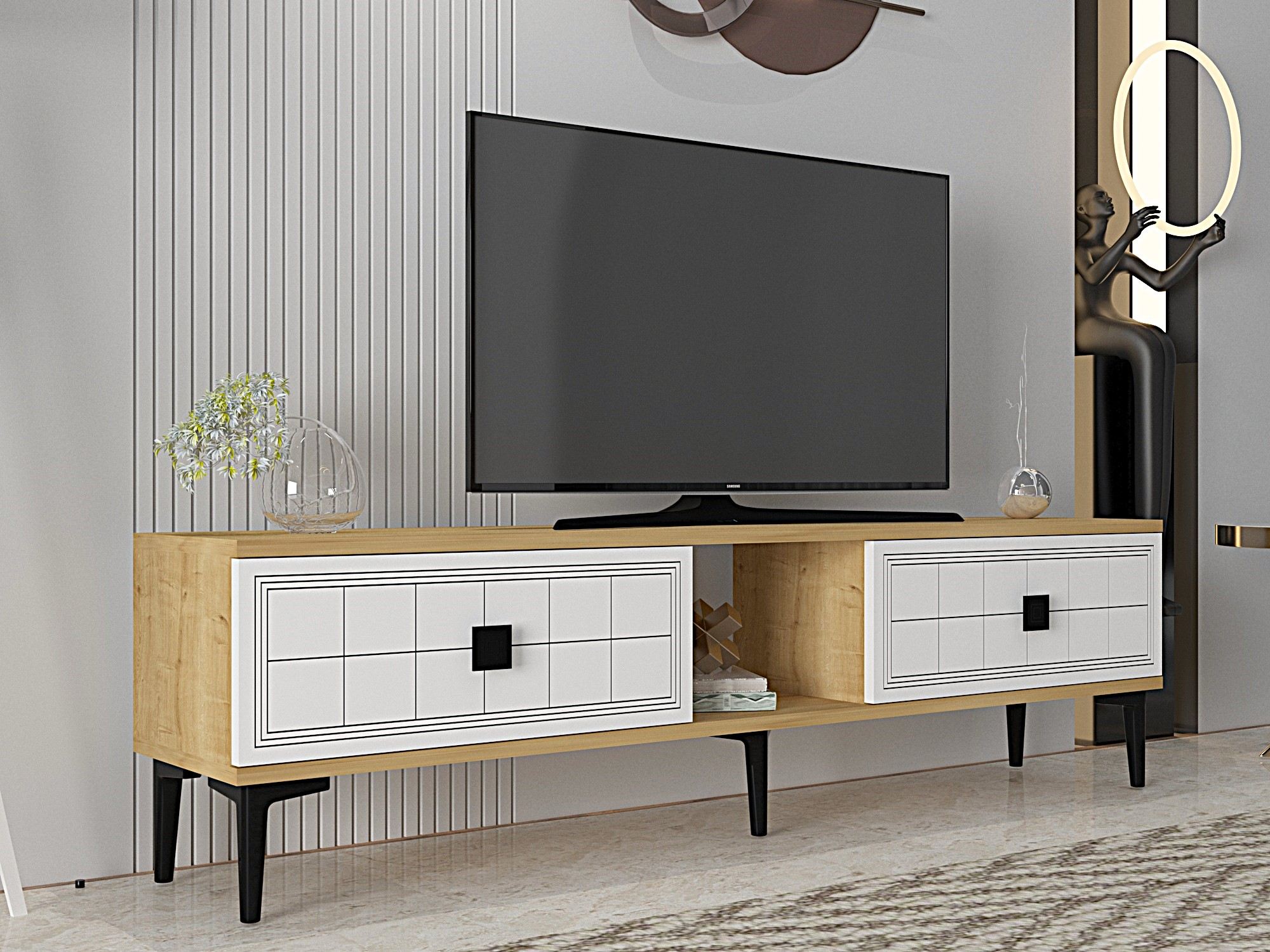 Comodă TV Hanah Home, PAL melaminat, 150 x 30 x 41 cm, sapphire stejar/alb, 555CHM1115 — imaginea 6
