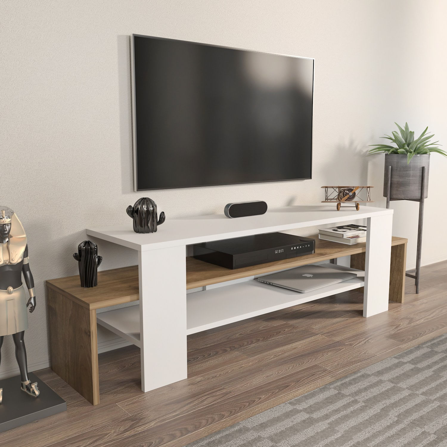 Comodă TV Hanah Home, PAL melaminat, 150 x 35 x 45 cm, alb/nuc, 875ZNA4601 — imaginea 5