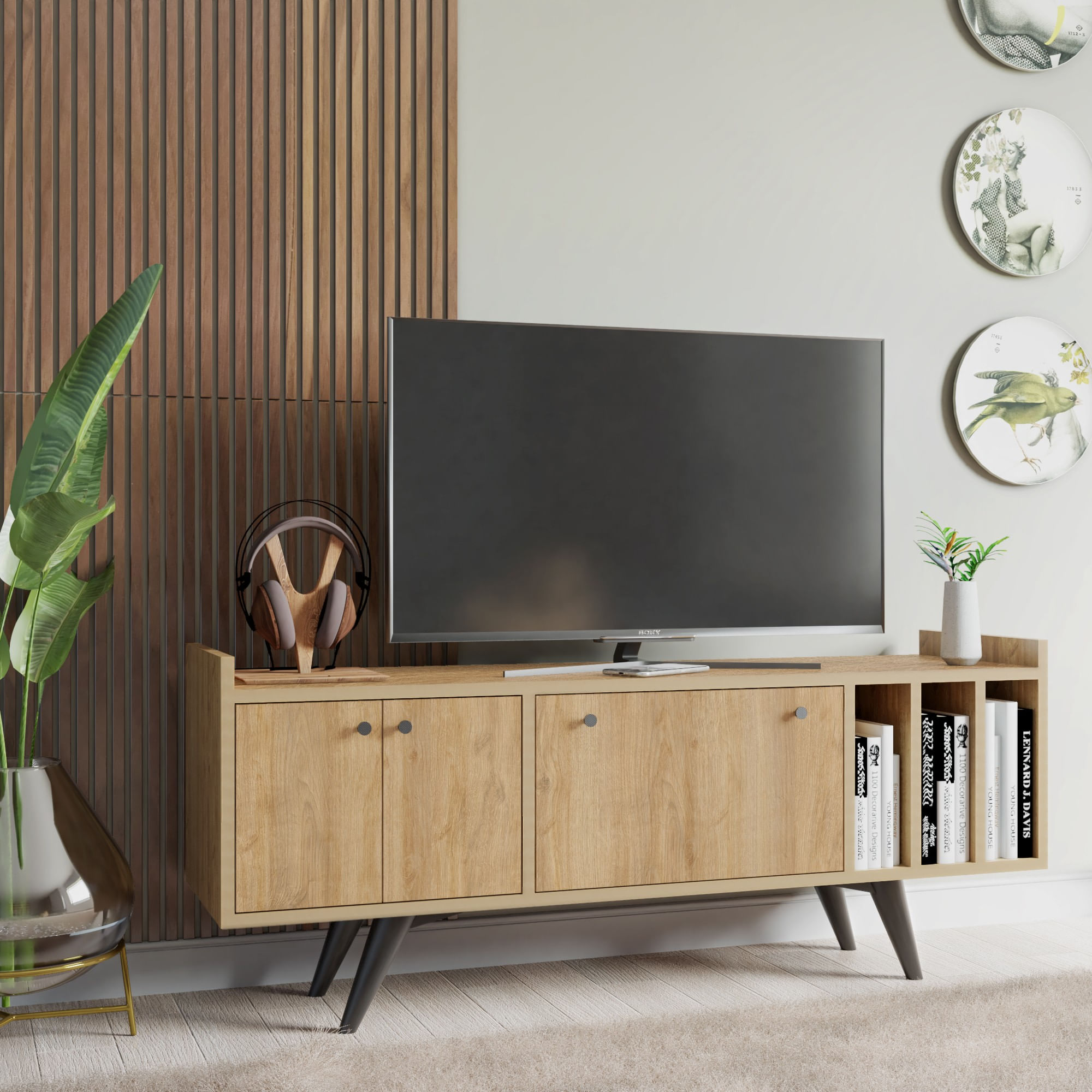 Comodă TV Hanah Home, PAL melaminat, 150 x 40 x 56 cm, stejar, 811MDD3018 — imaginea 6