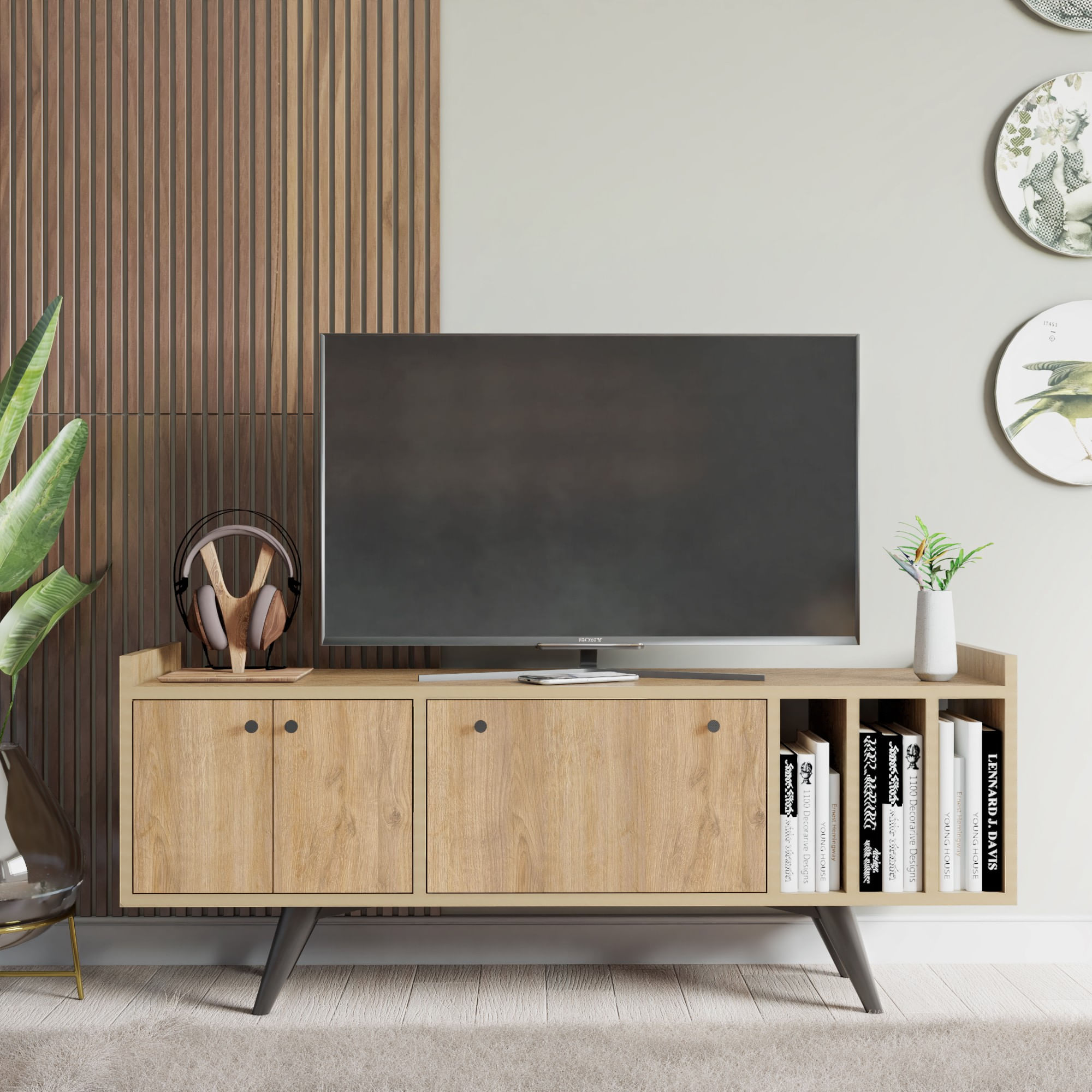 Comodă TV Hanah Home, PAL melaminat, 150 x 40 x 56 cm, stejar, 811MDD3018 — imaginea 7