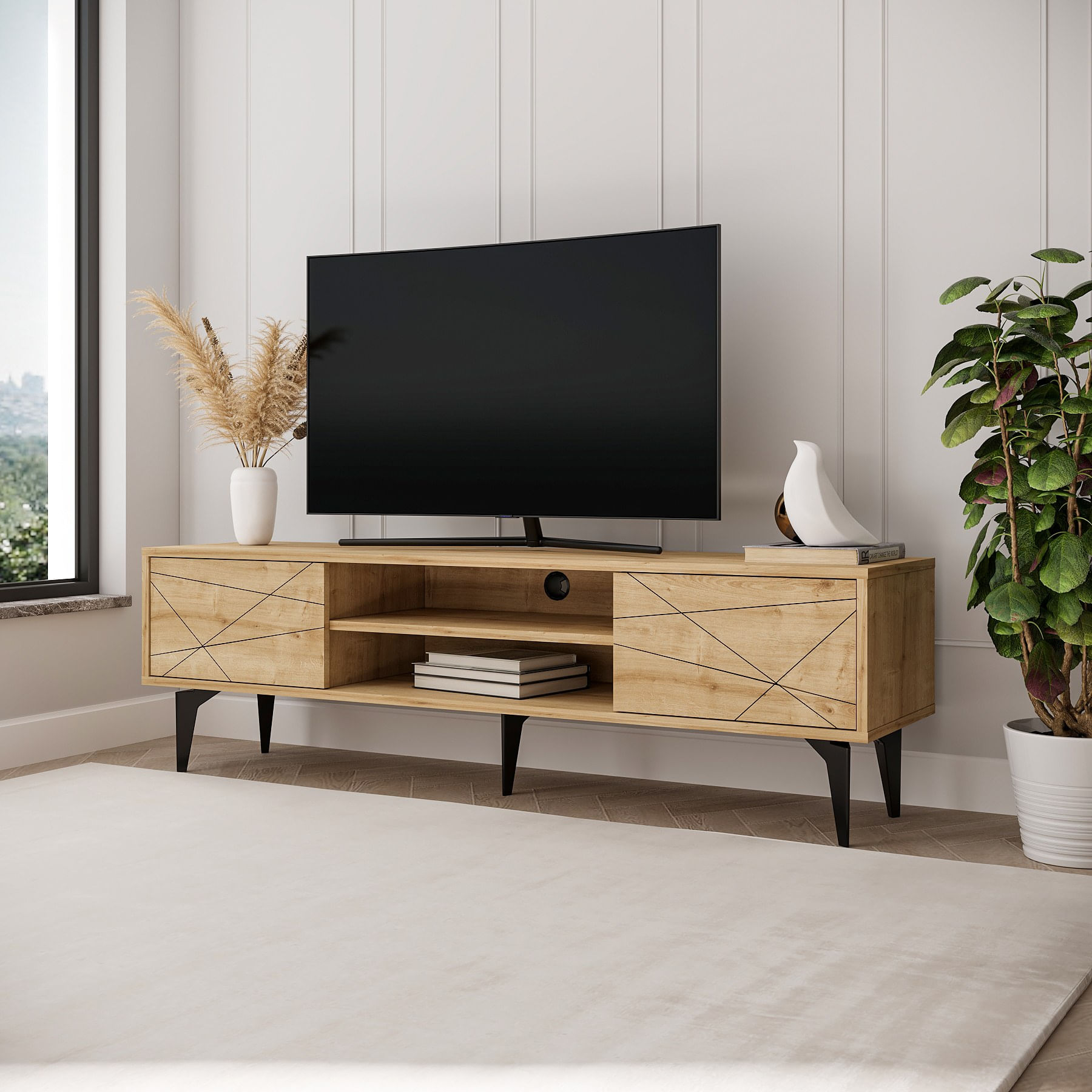 Comodă TV Hanah Home, PAL melaminat, 160 x 29.6 x 48.2 cm, sapphire stejar, 327ODS1259 — imaginea 2