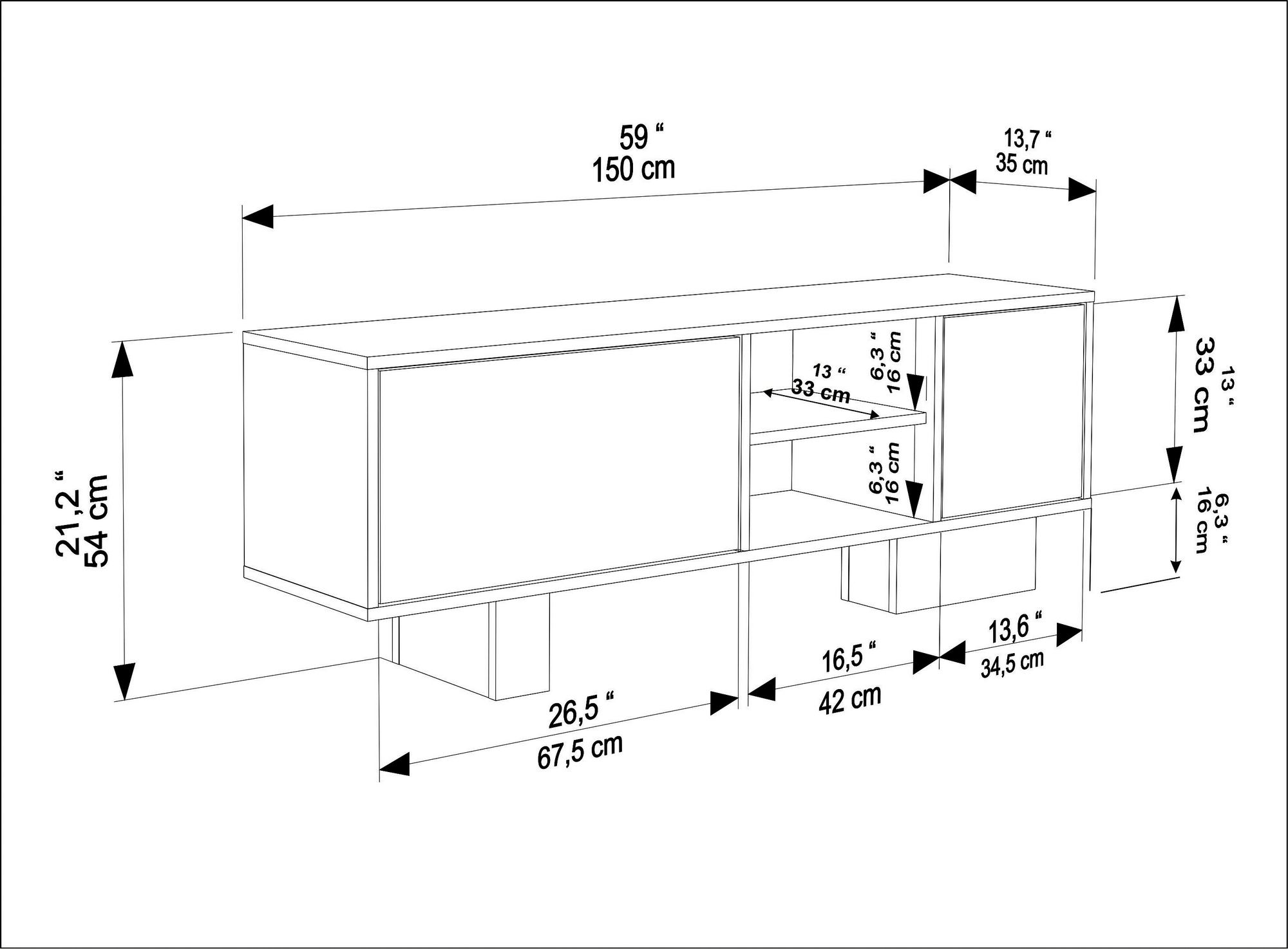 Comodă TV Hanah Home, PAL melaminat, 150 x 35 x 54 cm, nuc/travertine, 875ZNA5340 — imaginea 4