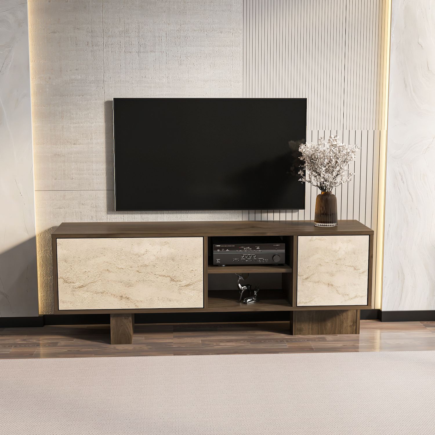 Comodă TV Hanah Home, PAL melaminat, 150 x 35 x 54 cm, nuc/travertine, 875ZNA5340 — imaginea 5