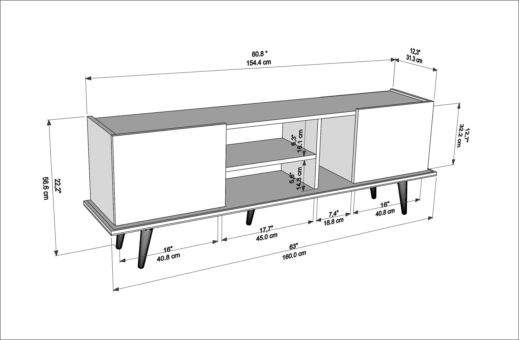 Comodă TV Hanah Home, PAL melaminat, 154.4 x 31.3 x 56.6 cm, oud stejar, 875ZNA5350 — imaginea 5