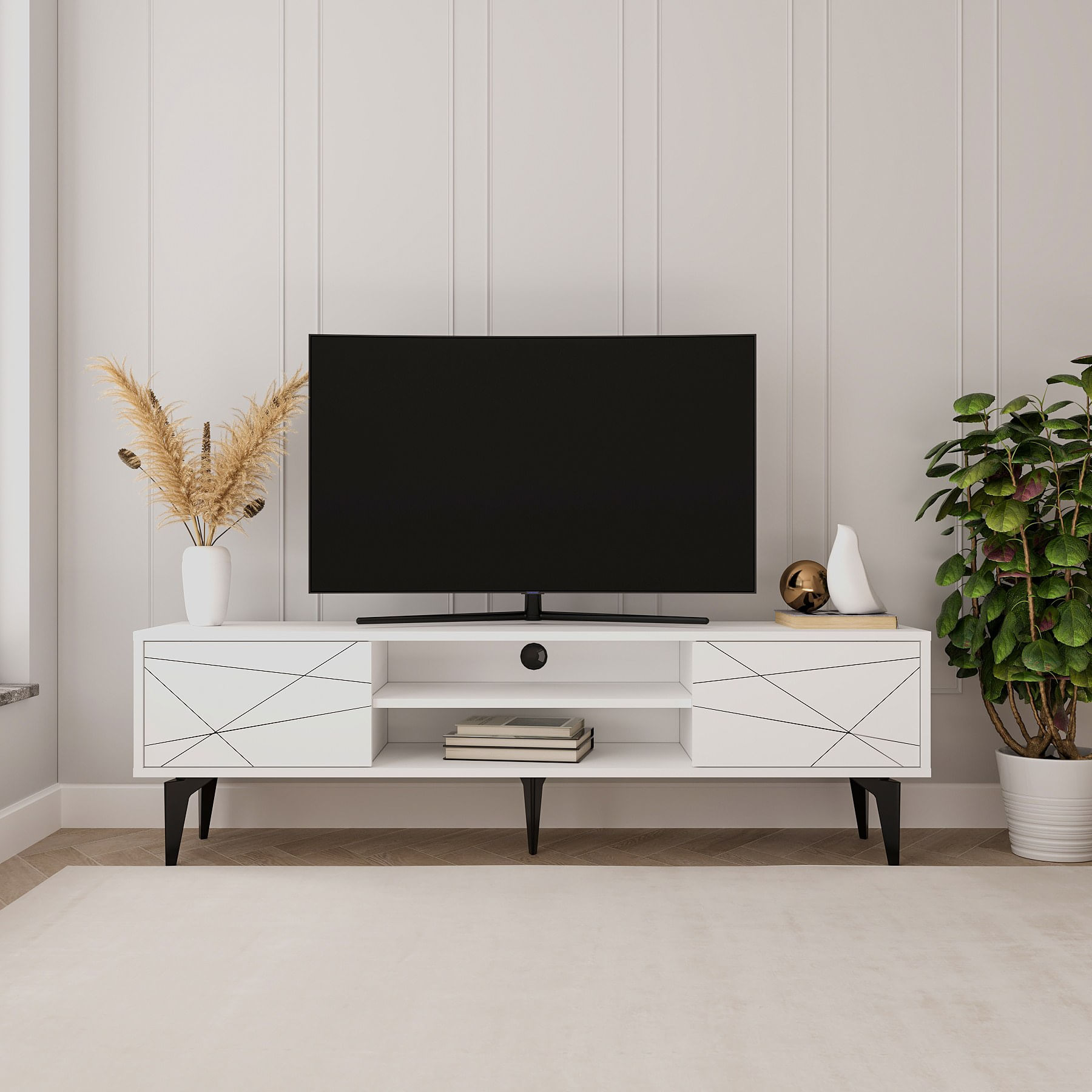 Comodă TV Hanah Home, PAL melaminat, 160 x 29.6 x 48.2 cm, alb, 327ODS1258 — imaginea 4
