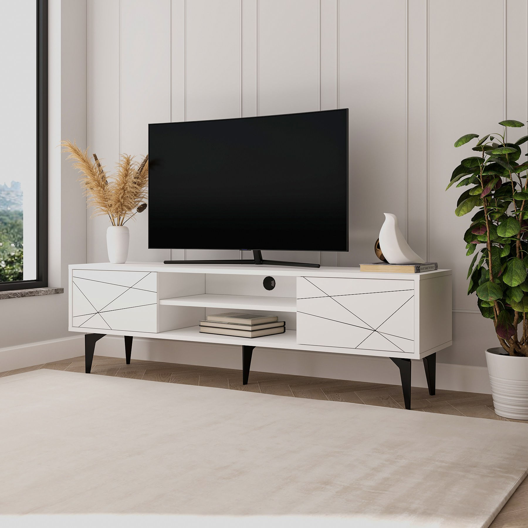 Comodă TV Hanah Home, PAL melaminat, 160 x 29.6 x 48.2 cm, alb, 327ODS1258 — imaginea 6