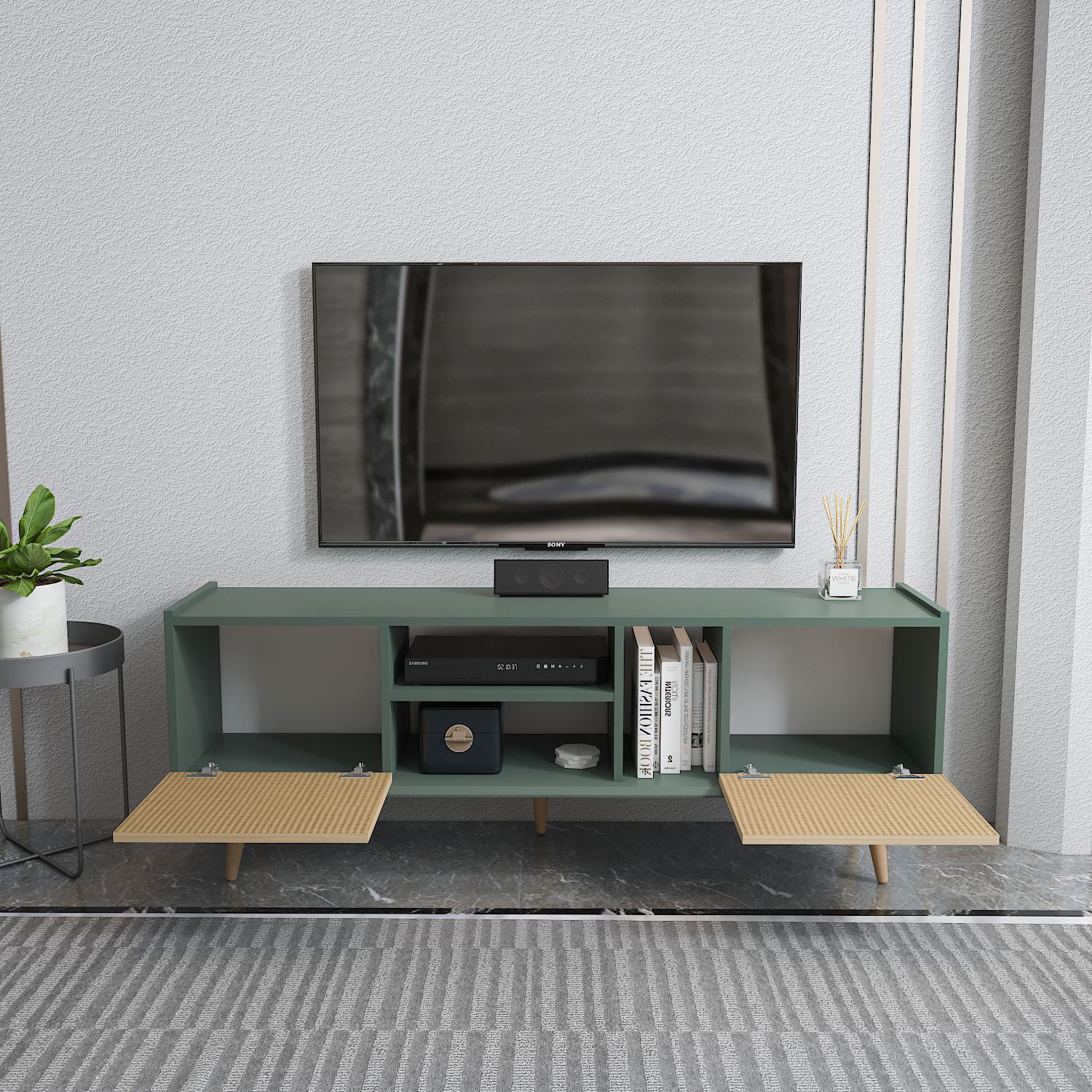 Comodă TV Hanah Home, PAL melaminat, 154.4 x 31.3 x 56.6 cm, deschis maro/verde, 875ZNA5351 — imaginea 2