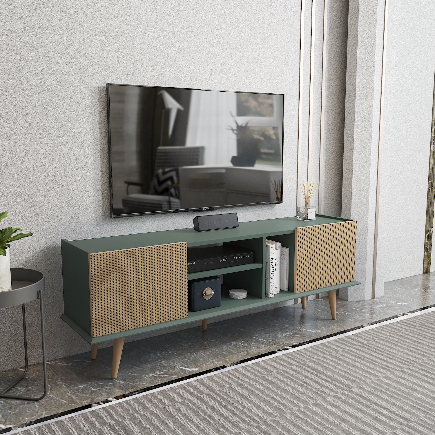 Comodă TV Hanah Home, PAL melaminat, 154.4 x 31.3 x 56.6 cm, deschis maro/verde, 875ZNA5351 — imaginea 3