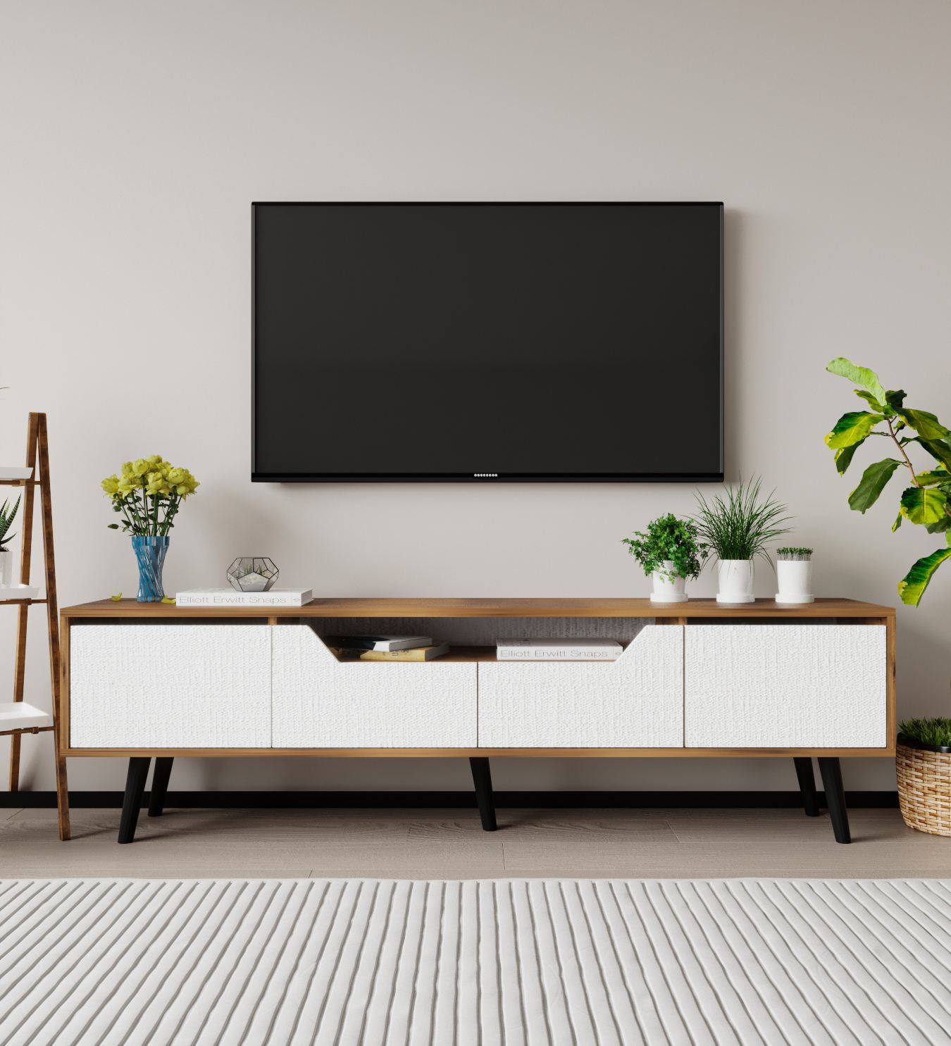 Comodă TV Hanah Home, PAL melaminat, 180 x 29.8 x 48 cm, nuc/alb, 469ORN1709 — imaginea 2