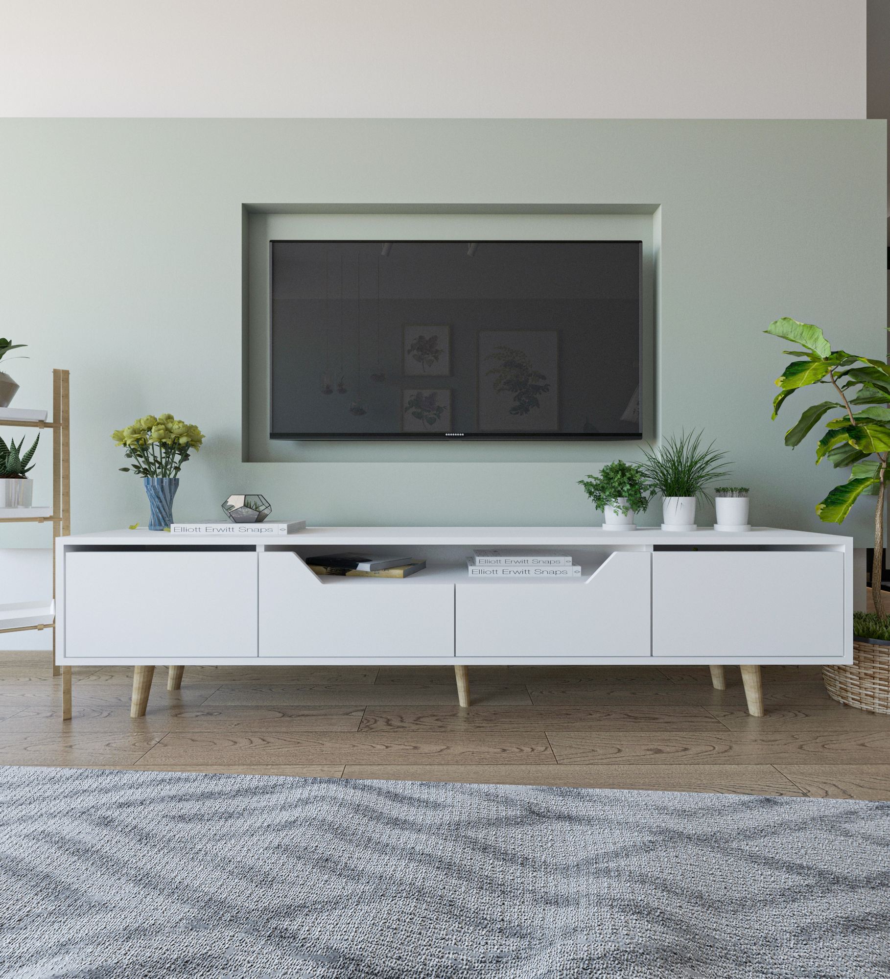 Comodă TV Hanah Home, PAL melaminat, 180 x 29.8 x 48 cm, alb, 469ORN1705 — imaginea 3